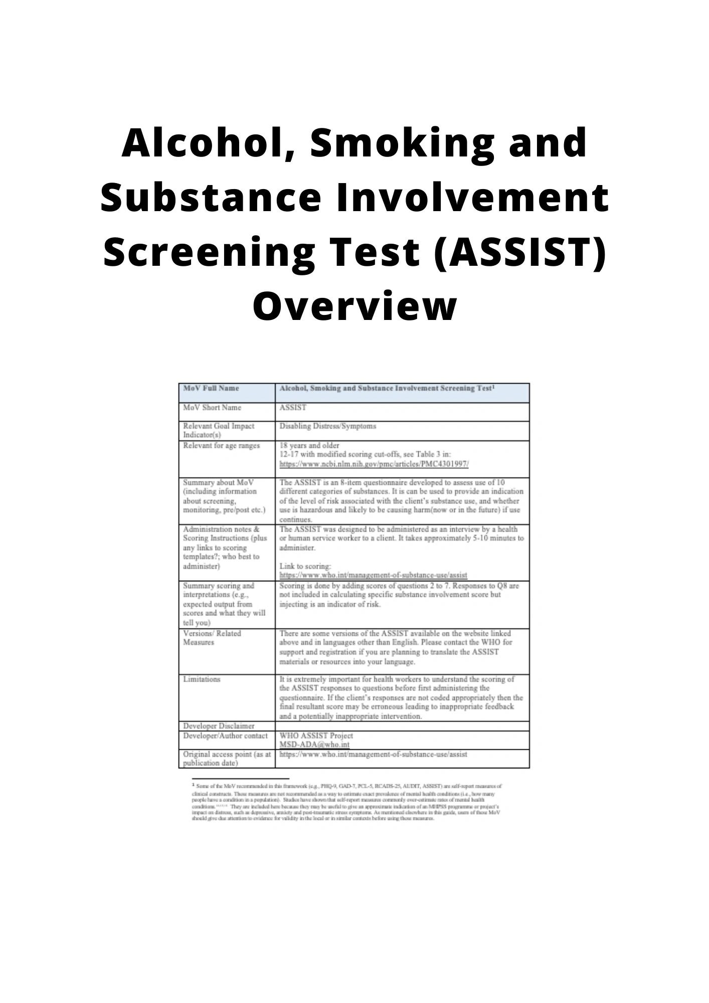 ALCOHOL, SMOKING AND SUBSTANCE INVOLVEMENT SCREENING TEST (ASSIST