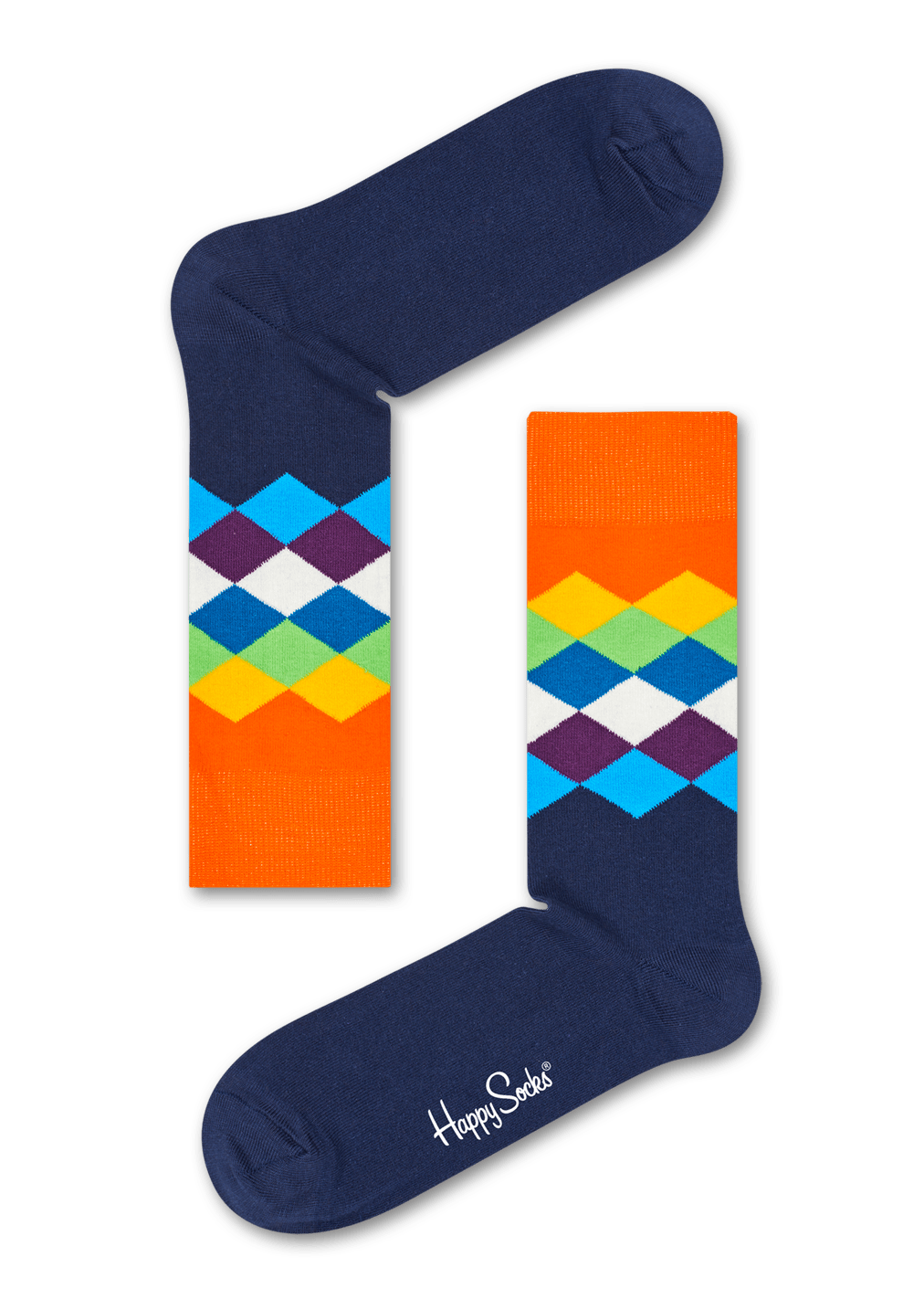 Navy Blue Crew Socks Faded Diamond Pattern Happy Socks GL