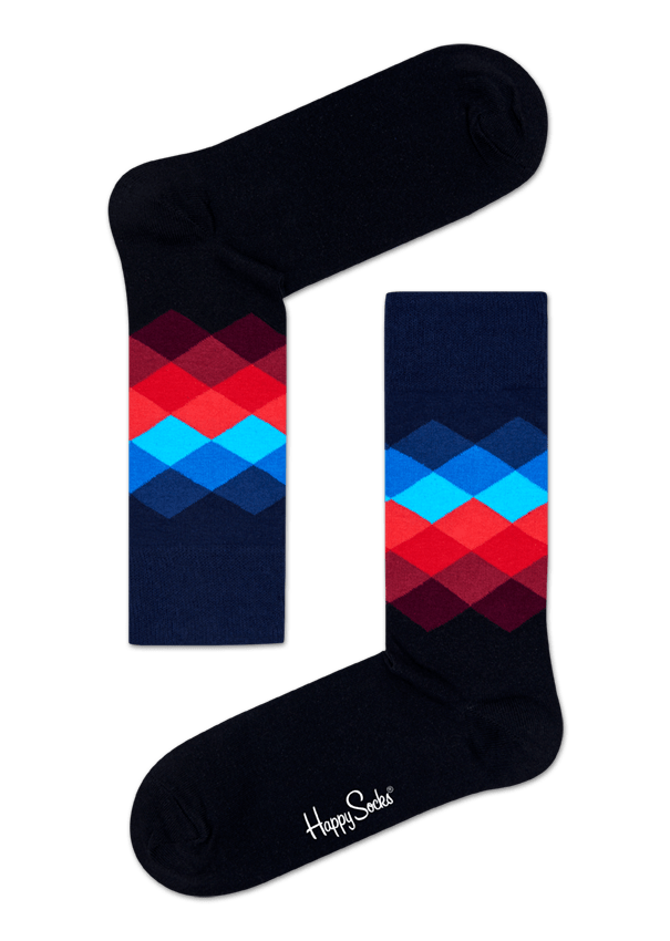 Black Cotton Crew Socks: Faded Diamond Pattern | Happy Socks Eu