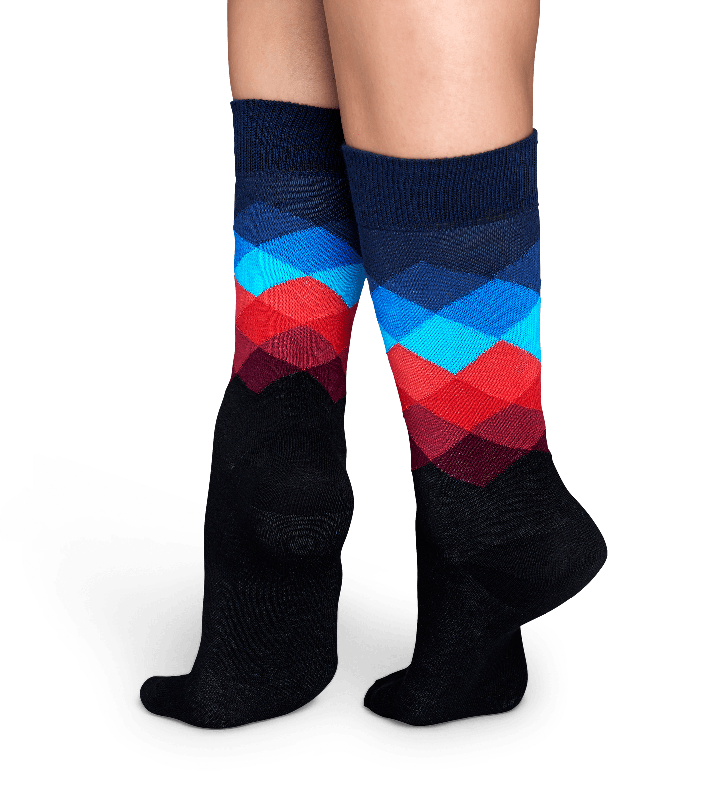 Black Cotton Crew Socks: Faded Diamond Pattern | Happy Socks Us
