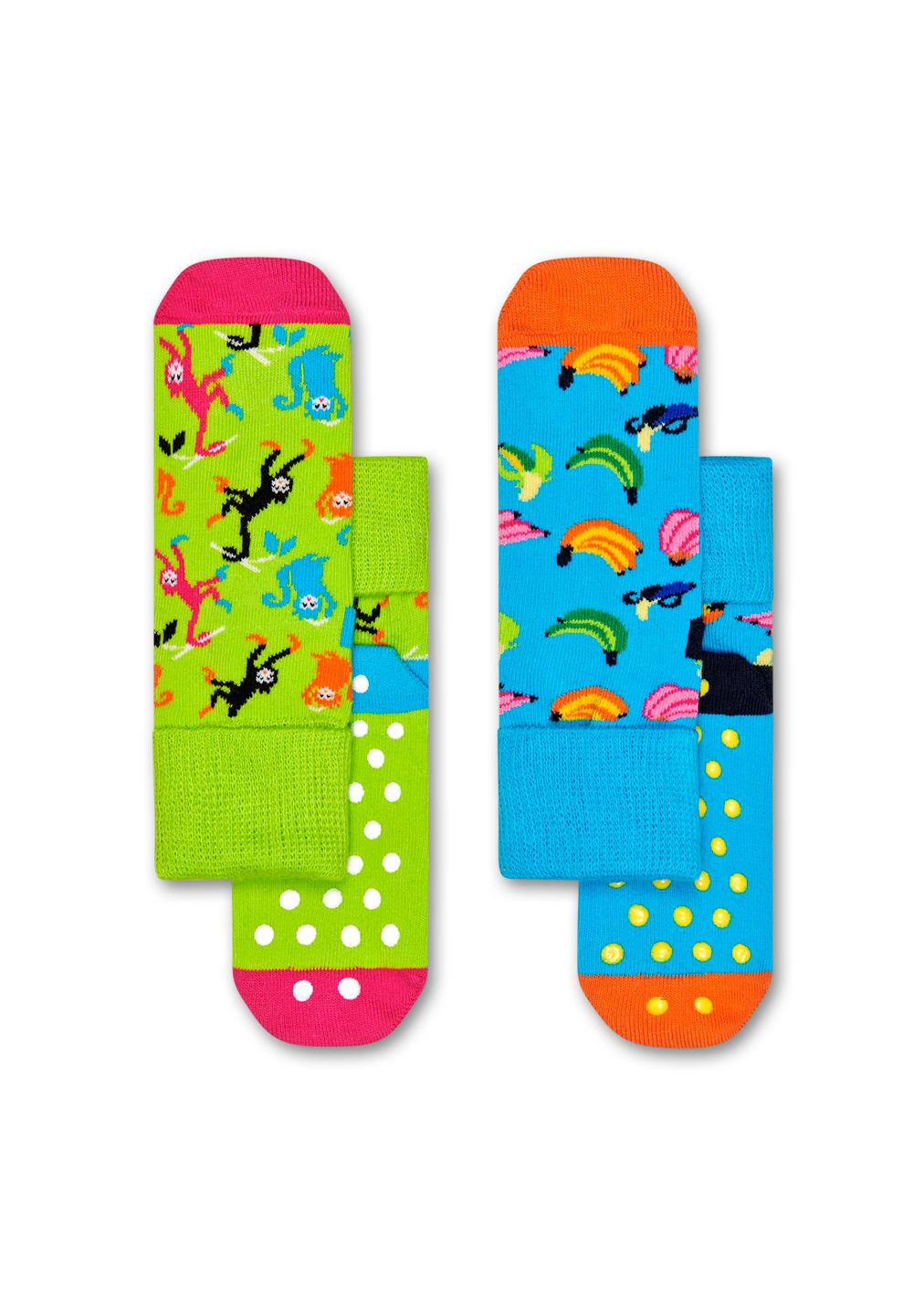 2Pack Banana AntiSlip Socks, Green Kids Happy Socks US