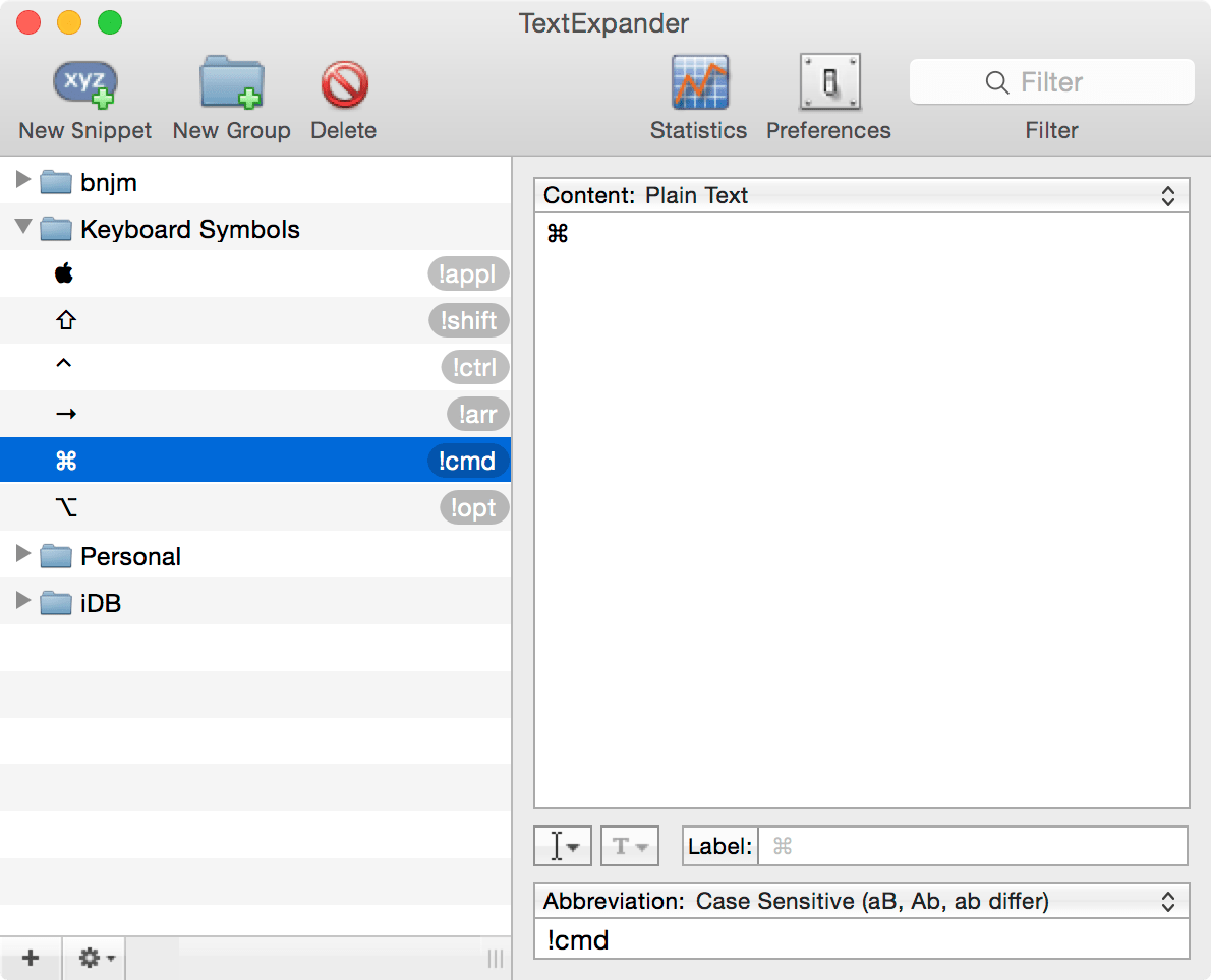 Keyboard Symbols TextExpander