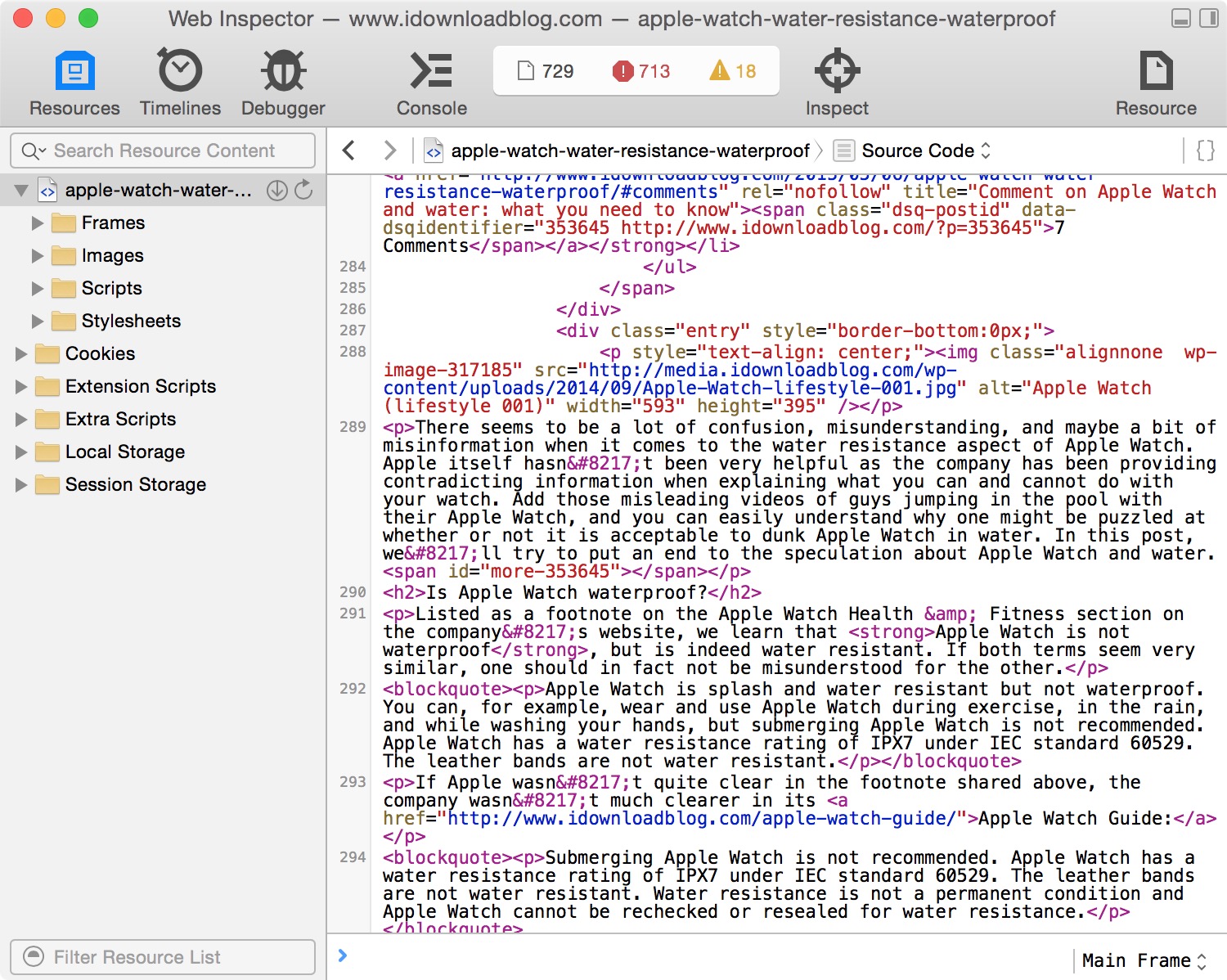 How to view the source code of a webpage in Safari