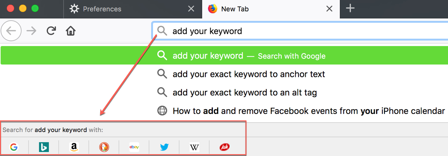 How to add and use additional search engines in Firefox for Mac