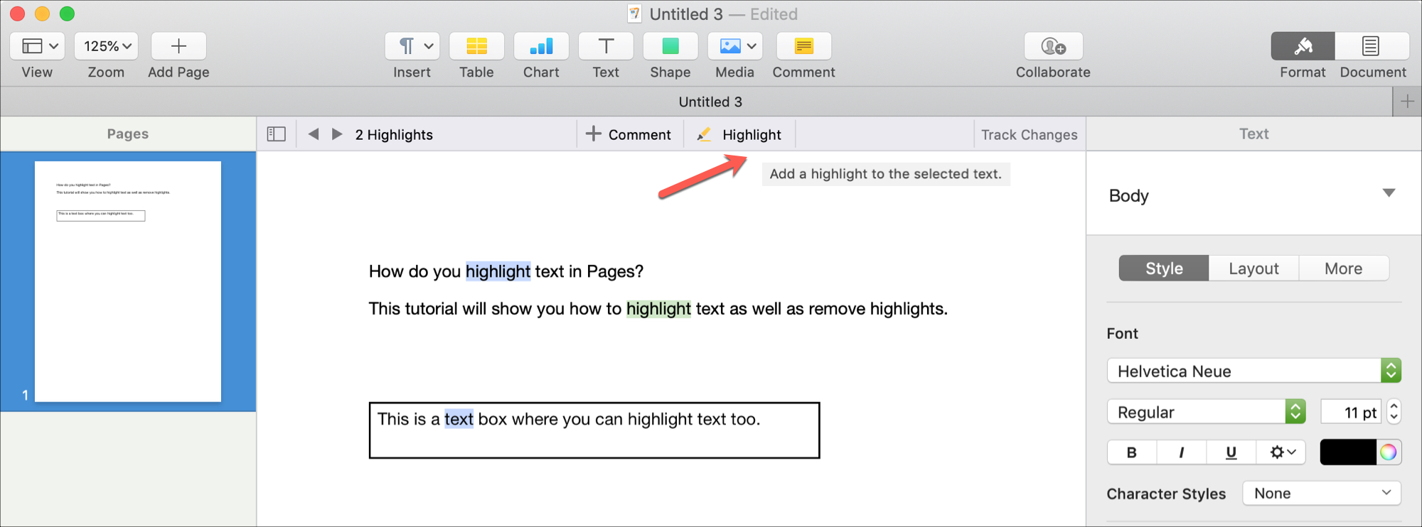 How to highlight text in Pages on Mac and iOS