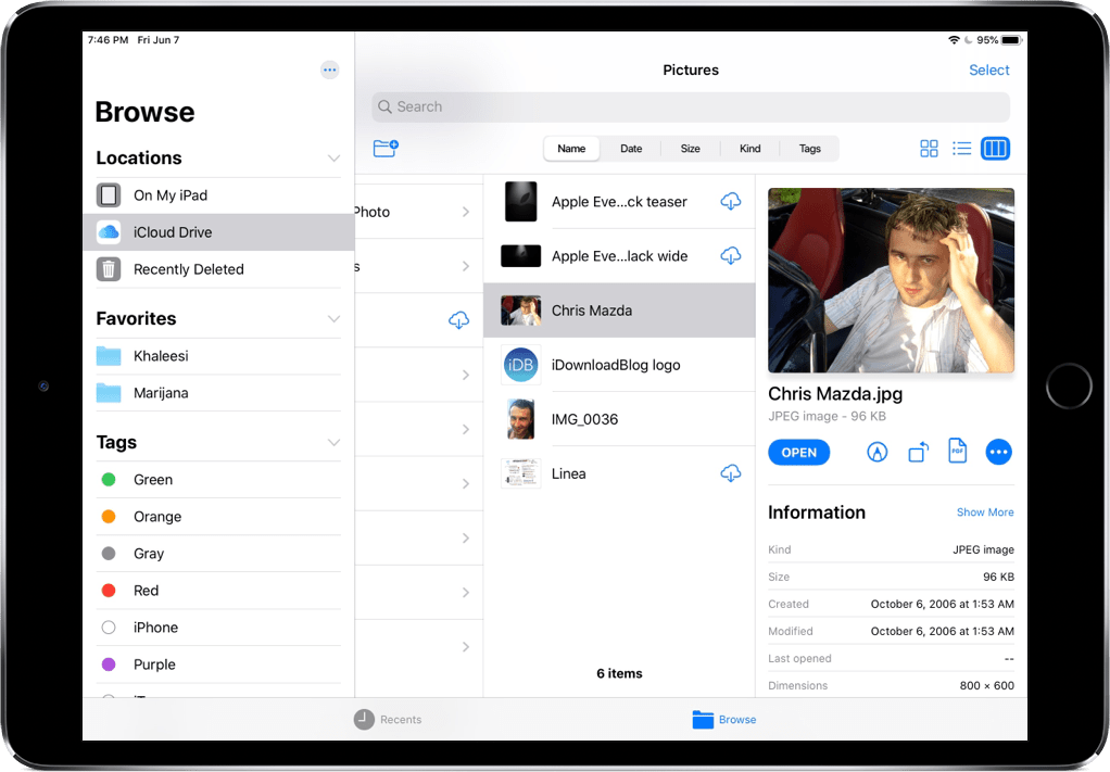 ipados files column view