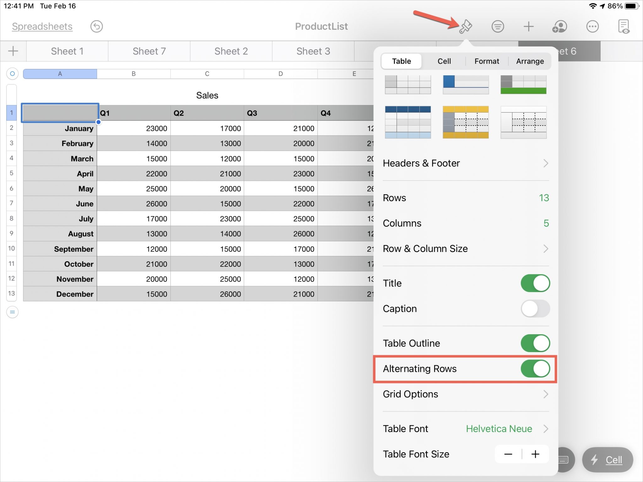 How to color alternating rows in your Numbers sheets