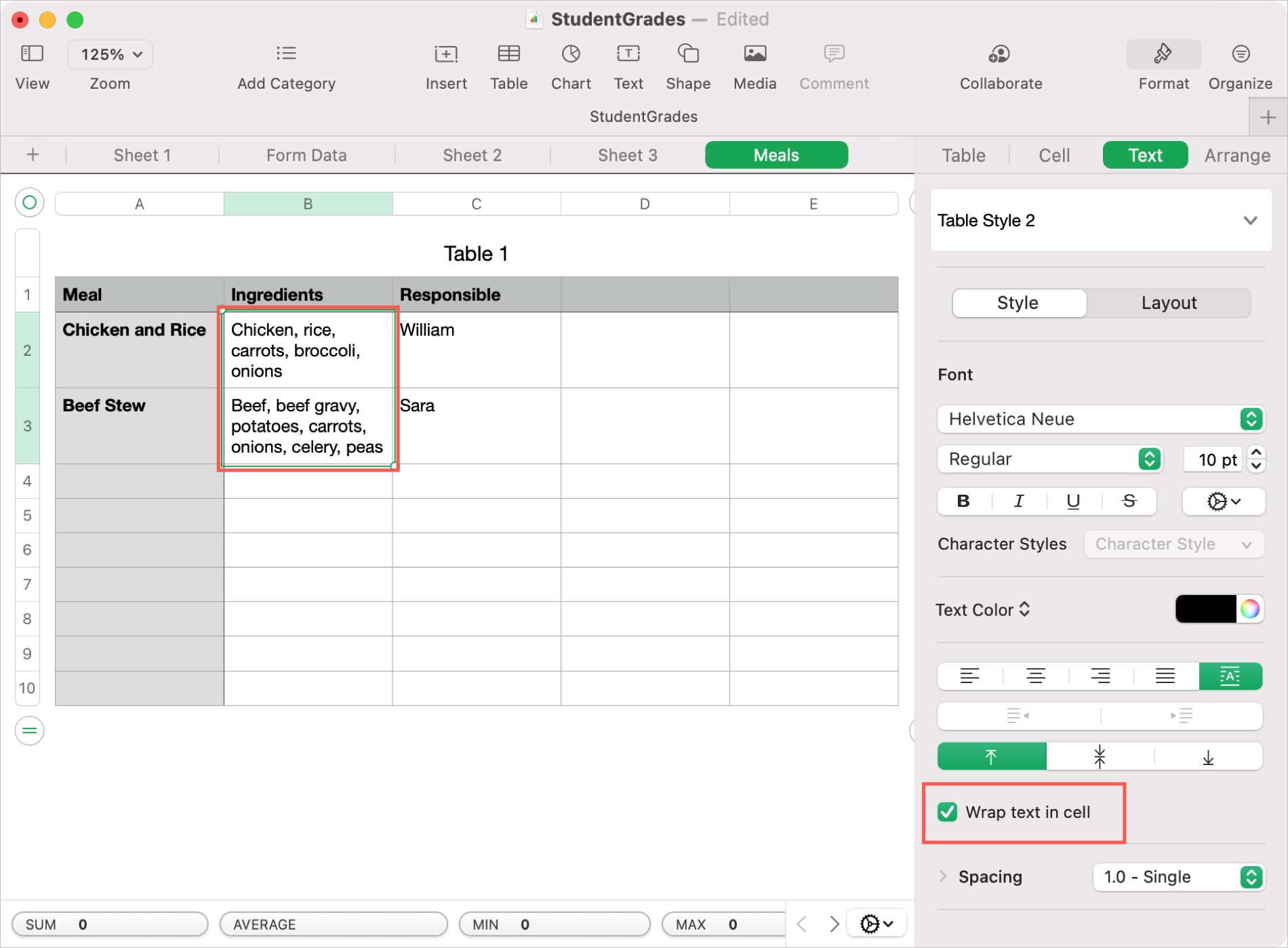 如何在 Numbers 中换行以显示所有数据 苹果派