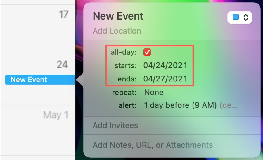 Create a Multi-Day Event in Calendar on Mac