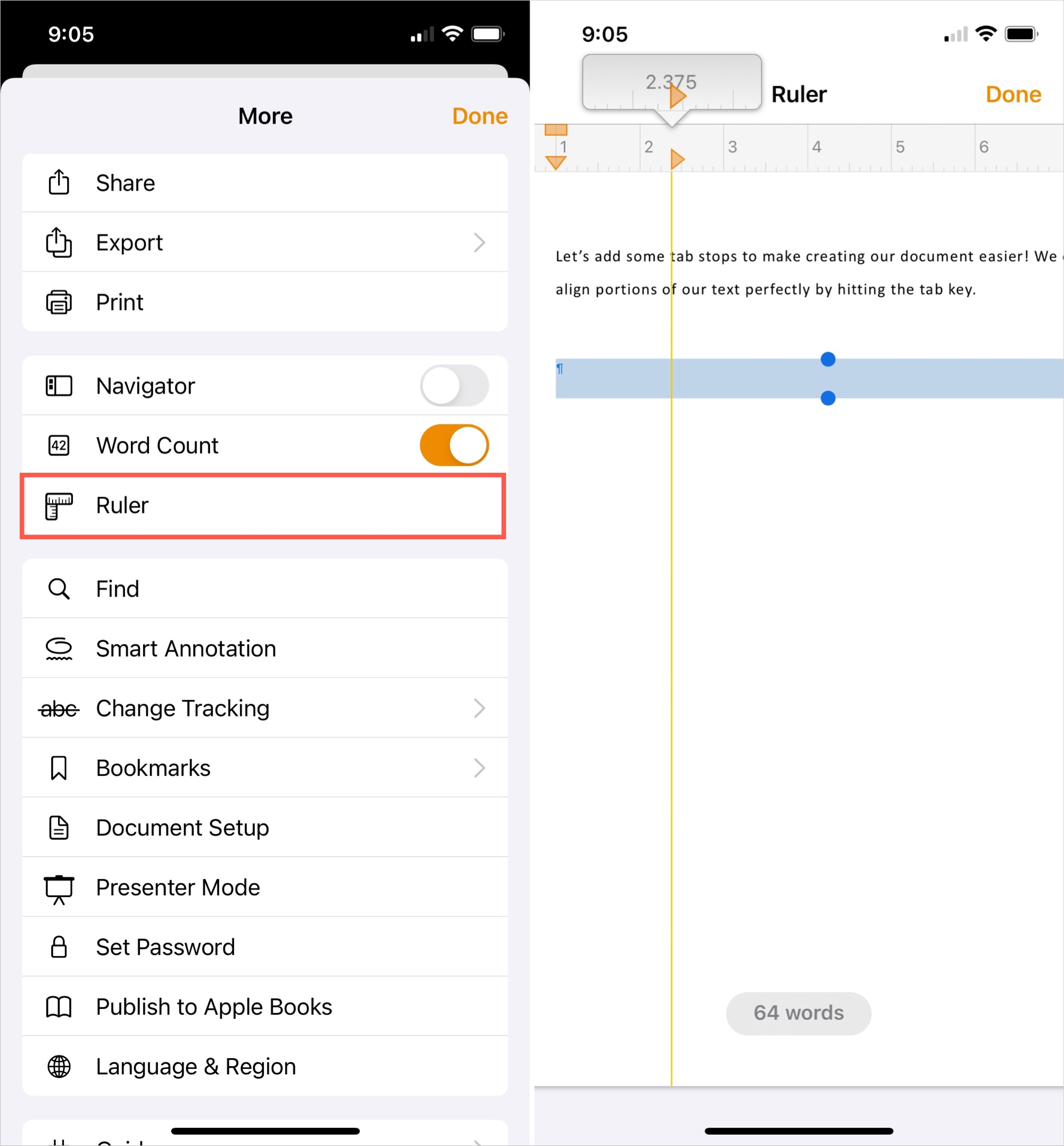 How to add, edit, and use tab stops in Pages