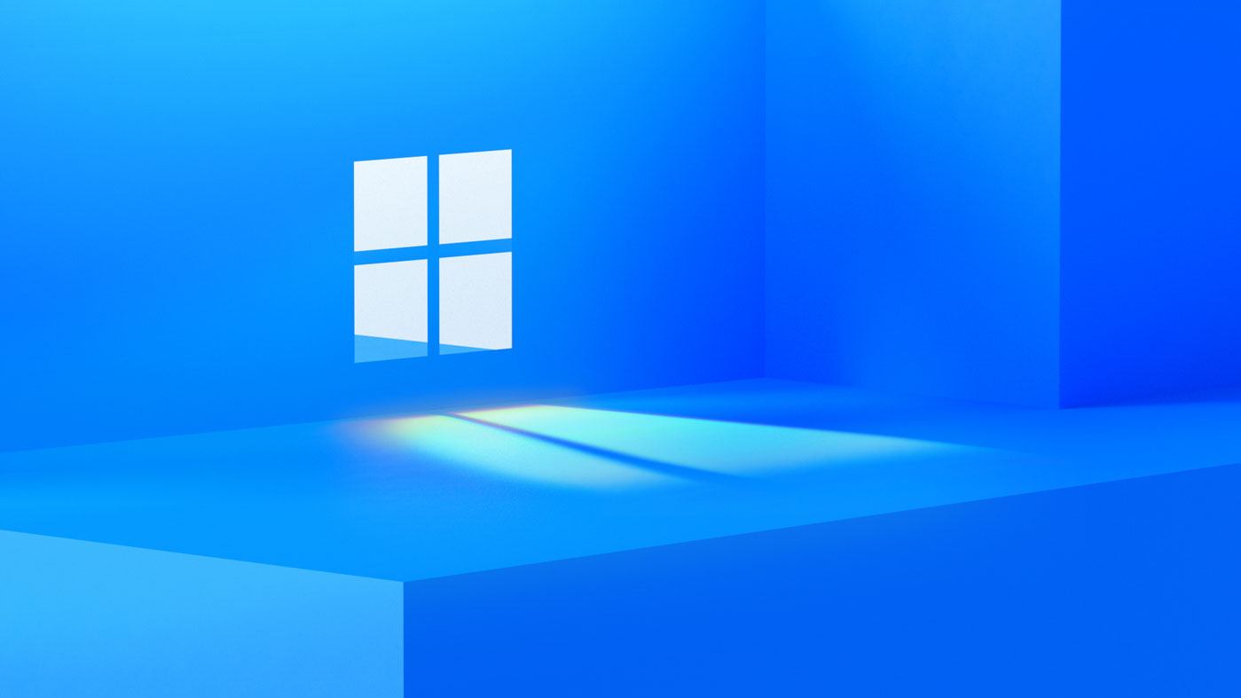 Rendering showing light coming through a window in a blue room