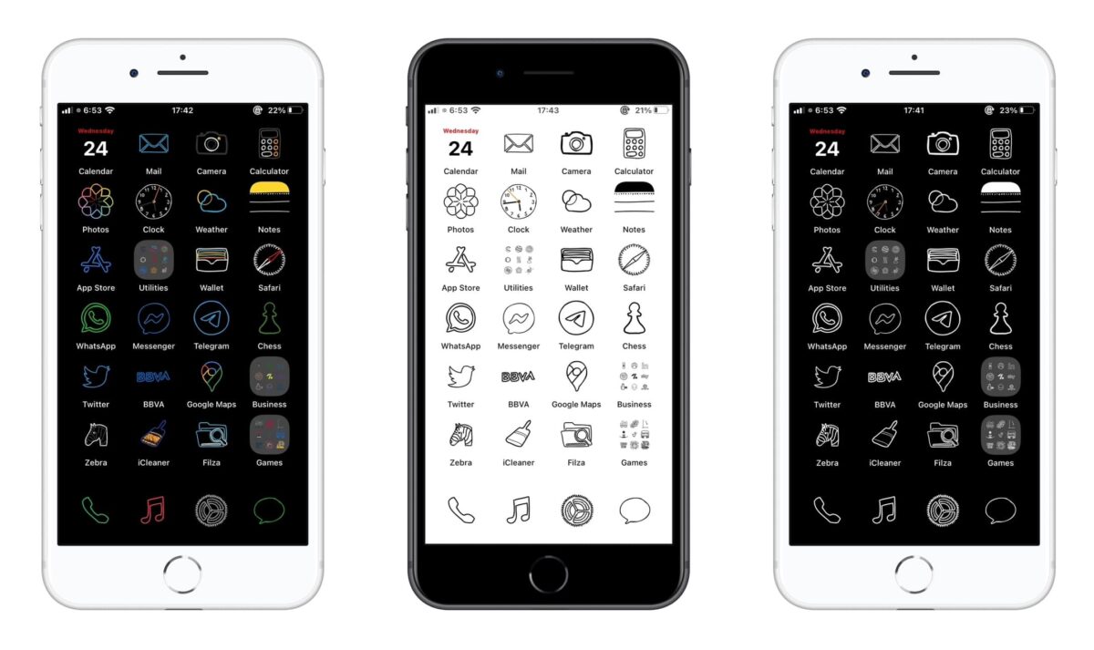 Draw iOS is a theme that gives app icons a drawn appearance