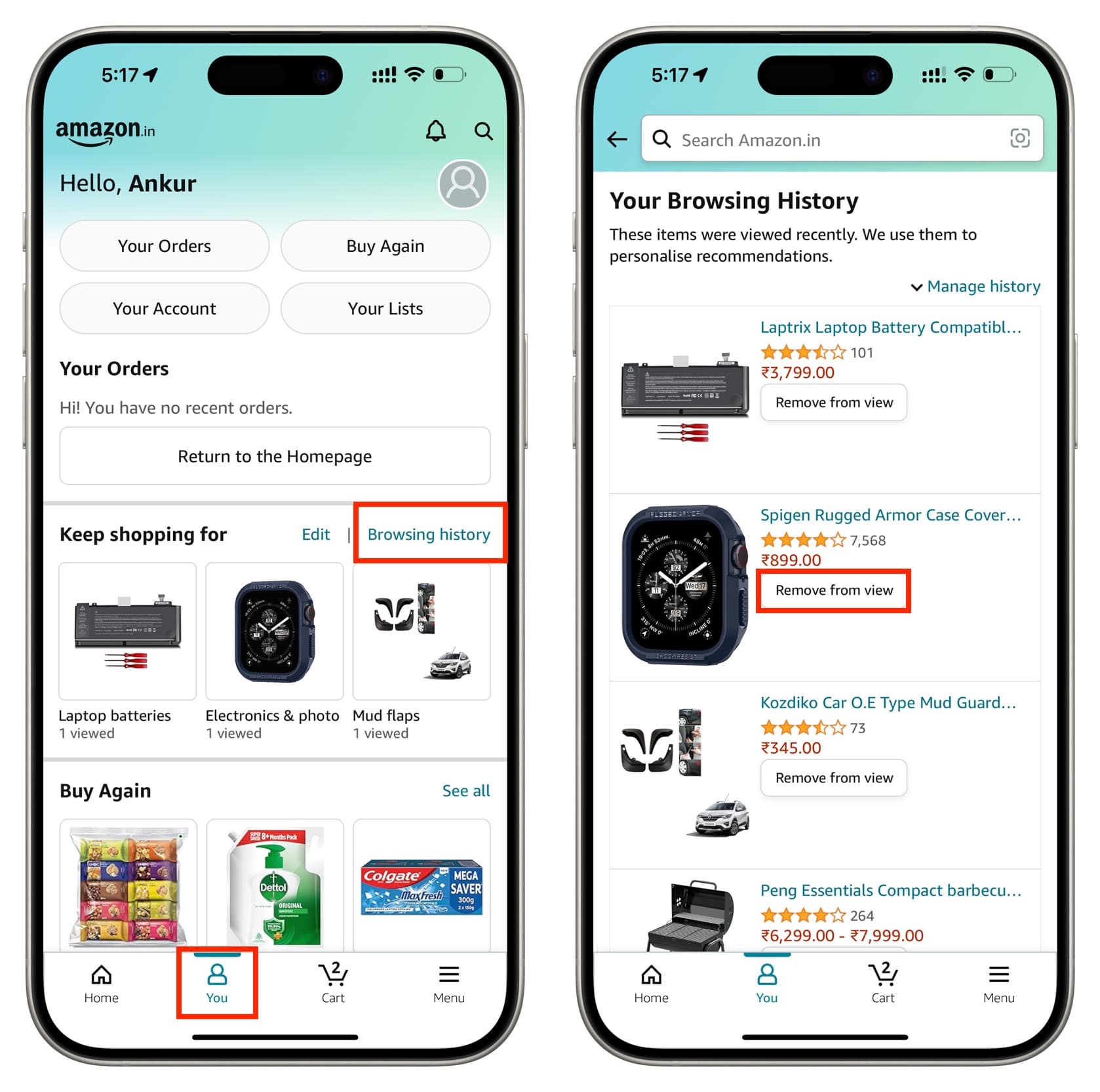 How to remove items from your Amazon browsing history