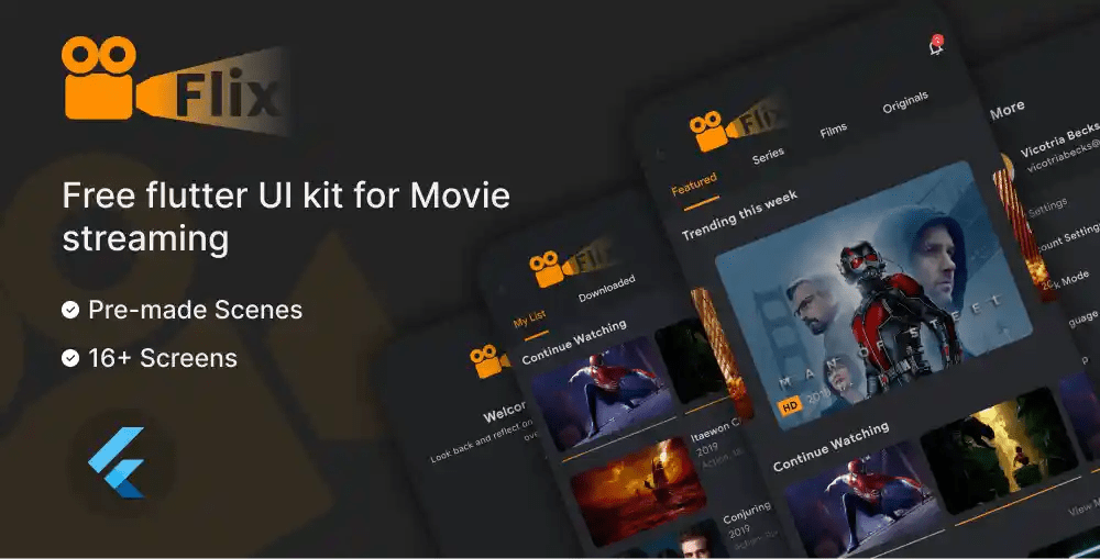 Movie Streaming Flutter UI Kit Free Flix Iqonic Design