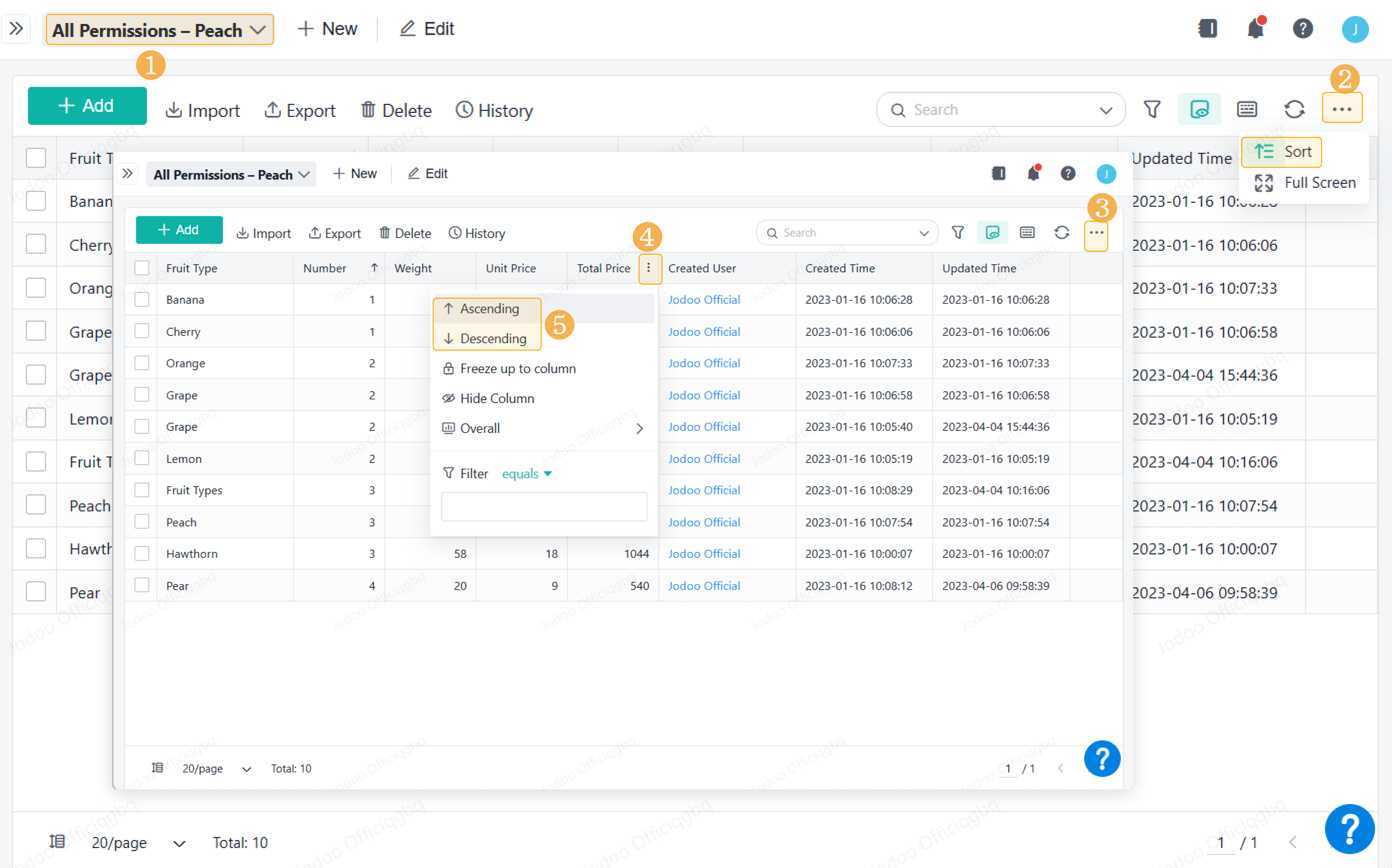 Sorting to View Records Jodoo Documents