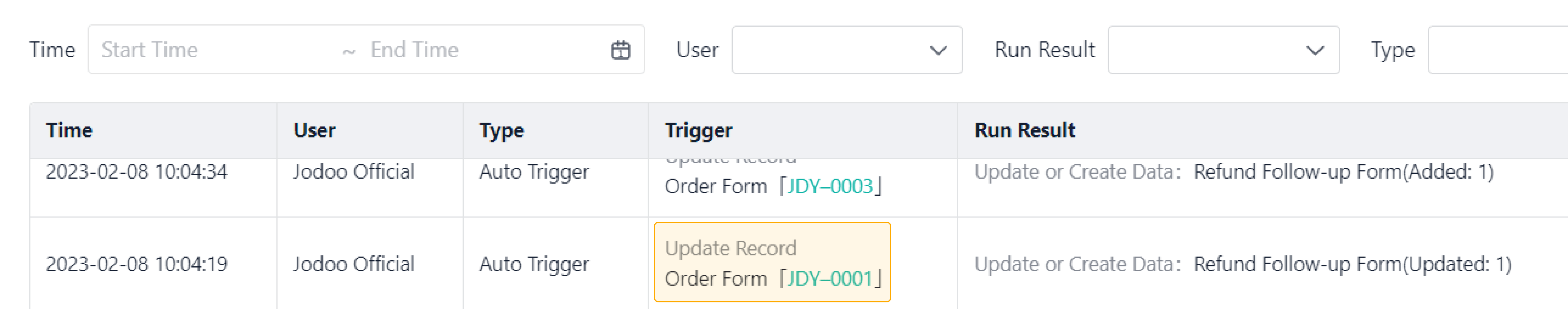 Trigger History Jodoo Documents