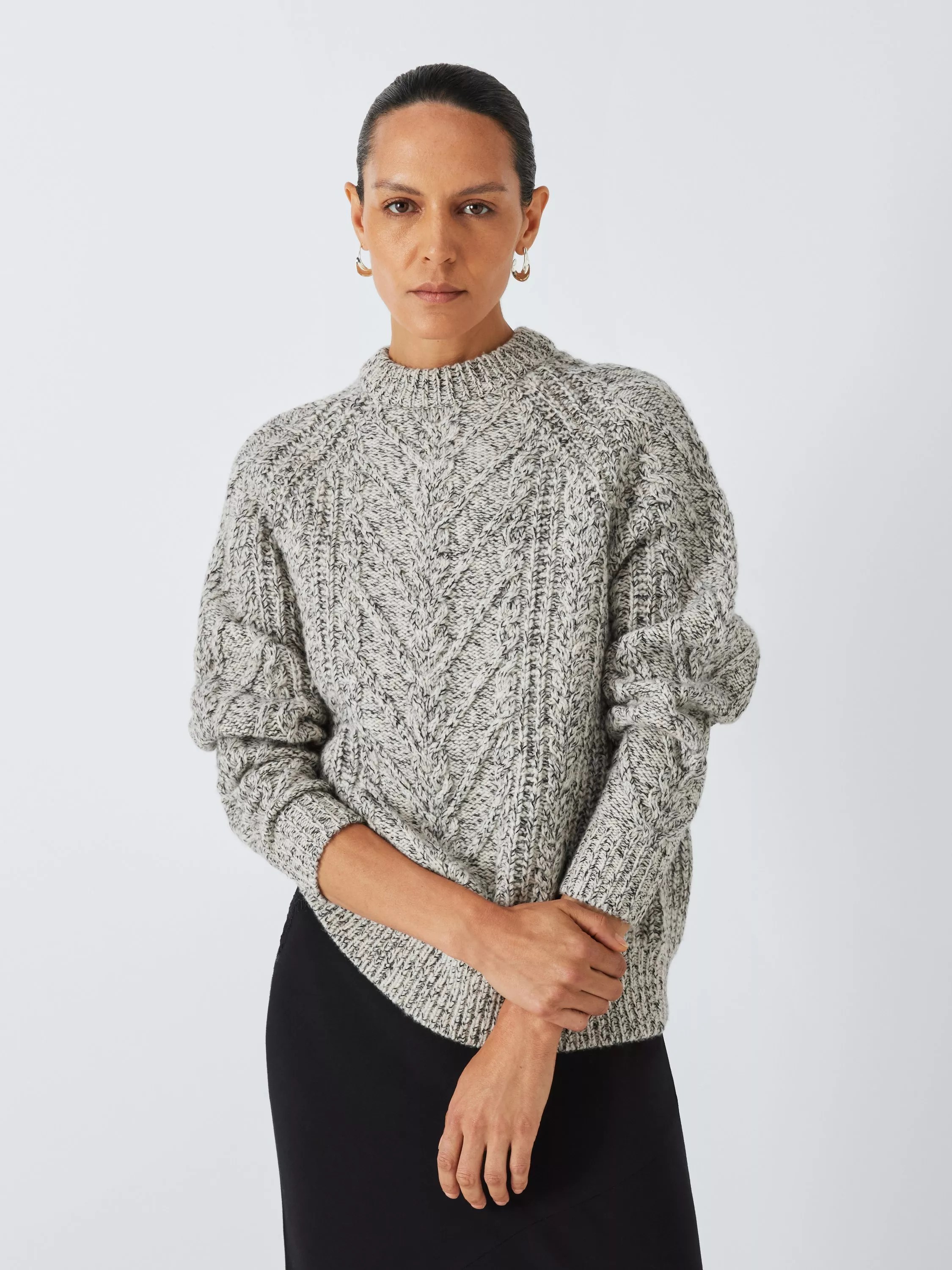 John Lewis Wool Blend Cable Knit Jumper, Ecru Twist(09)