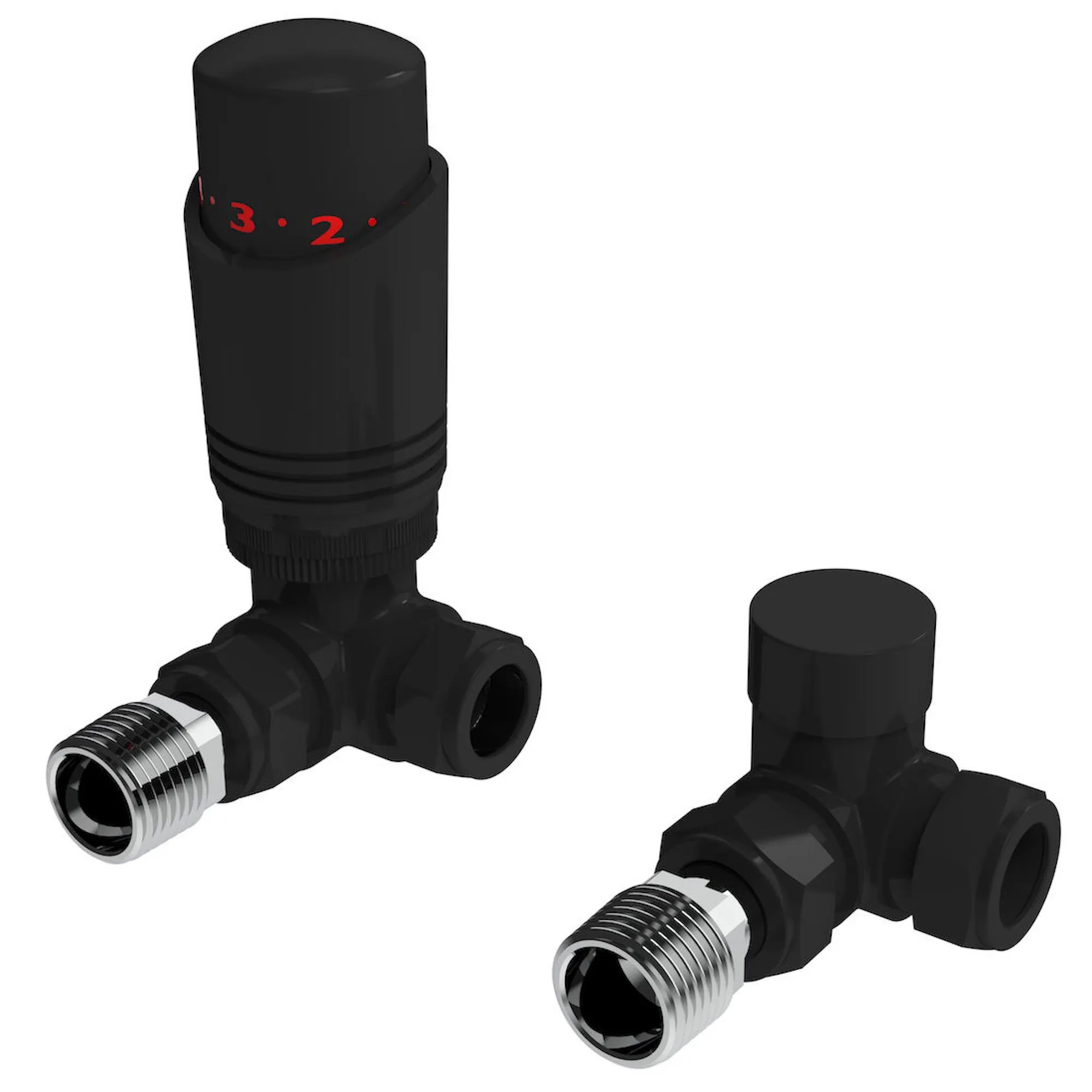 KDesign Corner Black Radiator Valve and Lockshield Twin Pack BKTRV101C