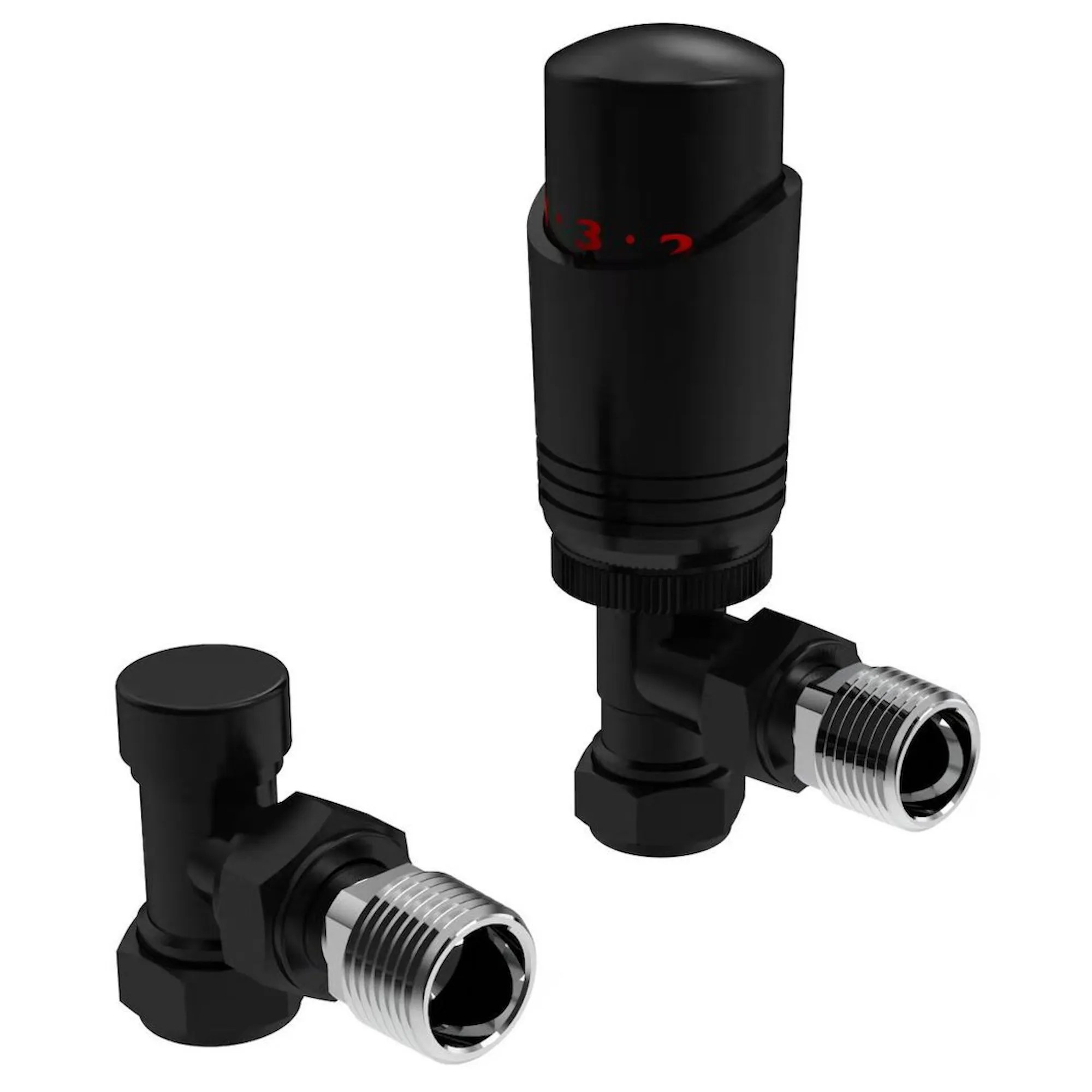 KDesign Angled Black Radiator Valve and Lockshield Twin Pack BKTRV301A
