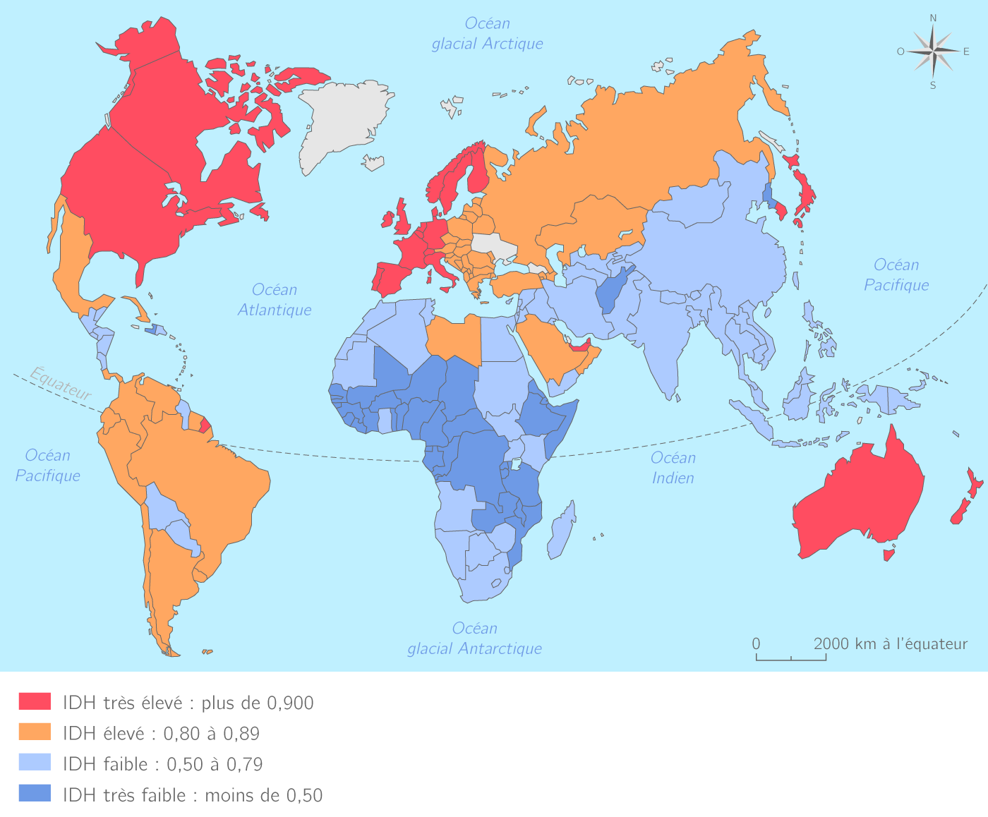 Carte Idh Dans Le Monde L'IDH dans le monde TS Carte Géographie Kartable