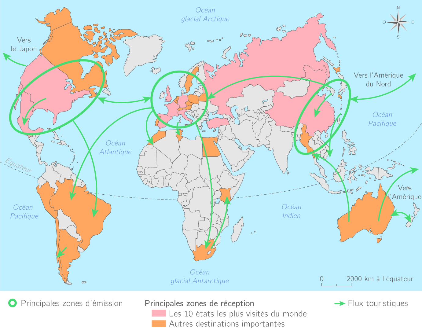 Compléter la carte du tourisme dans monde 4e Exercice fondamental