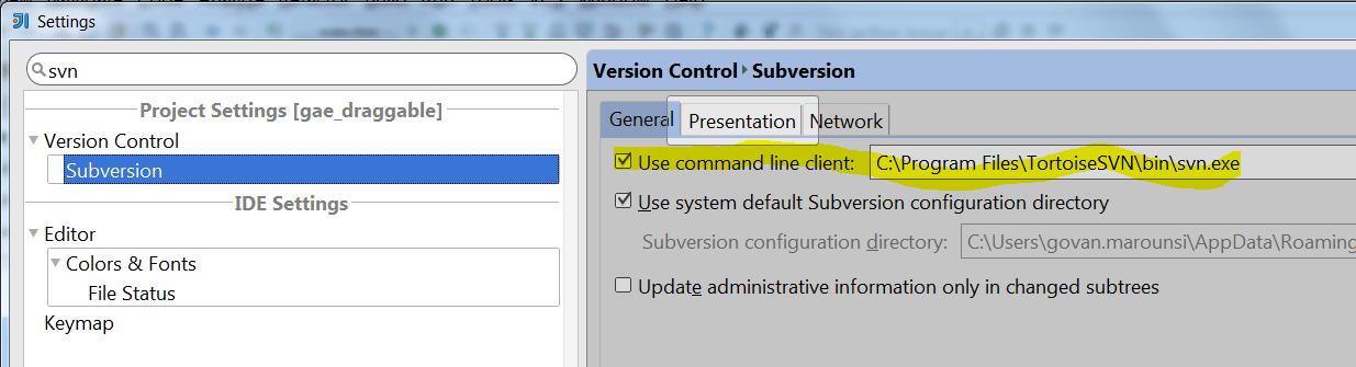 configuring TortoiseSVN in Intellij