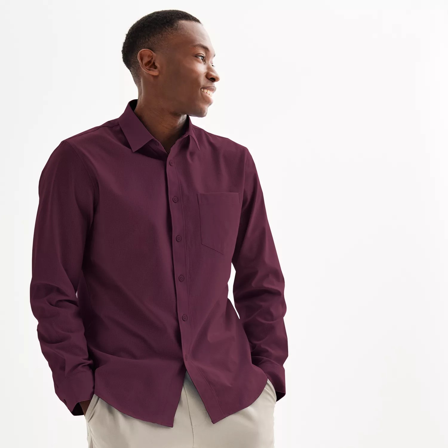 ONLY .99 (regularly )  FLX Tech Mesh Slim-Fit Long Sleeve Button-Down Shirt (Winetasting)