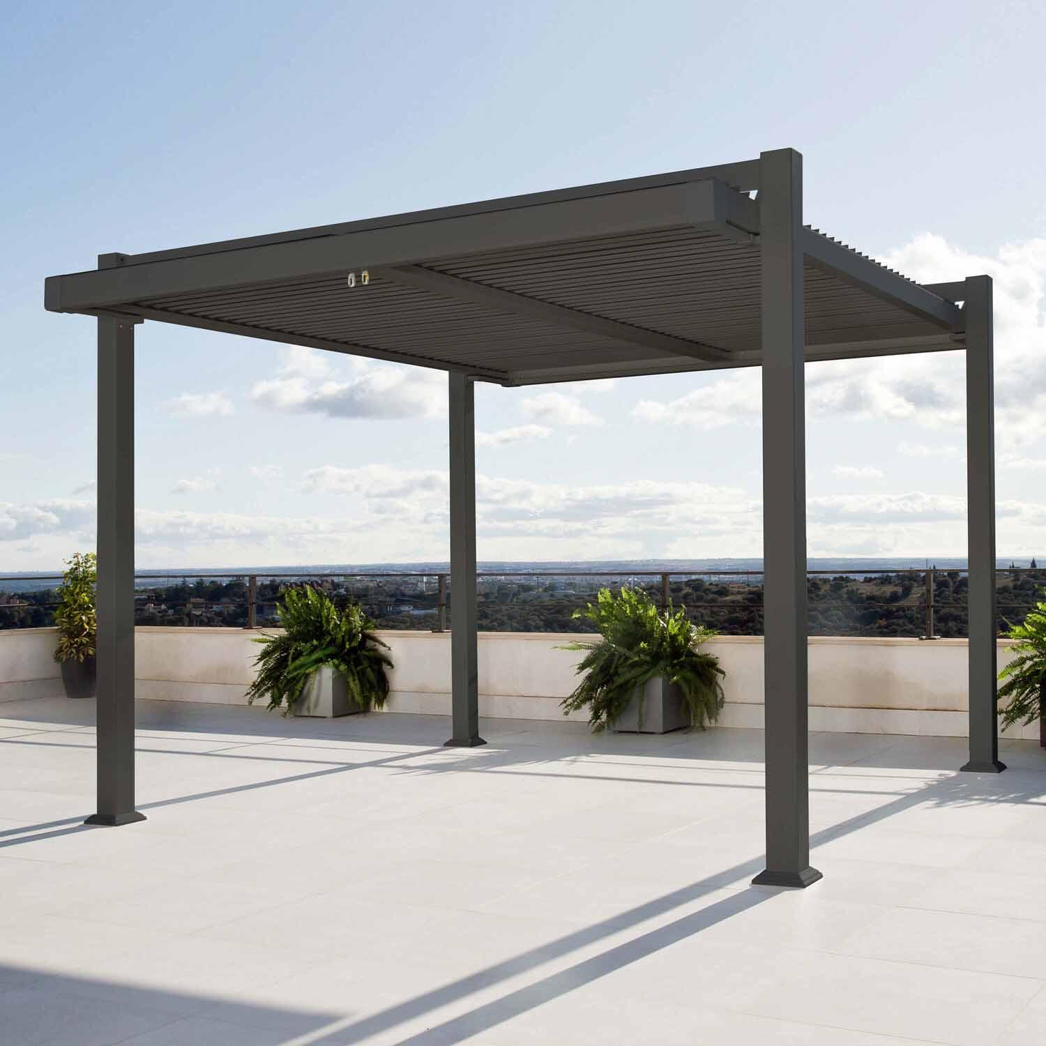 Pergola alluminio Persea antracite L 320 cm x P 360 cm, H 2.46 m