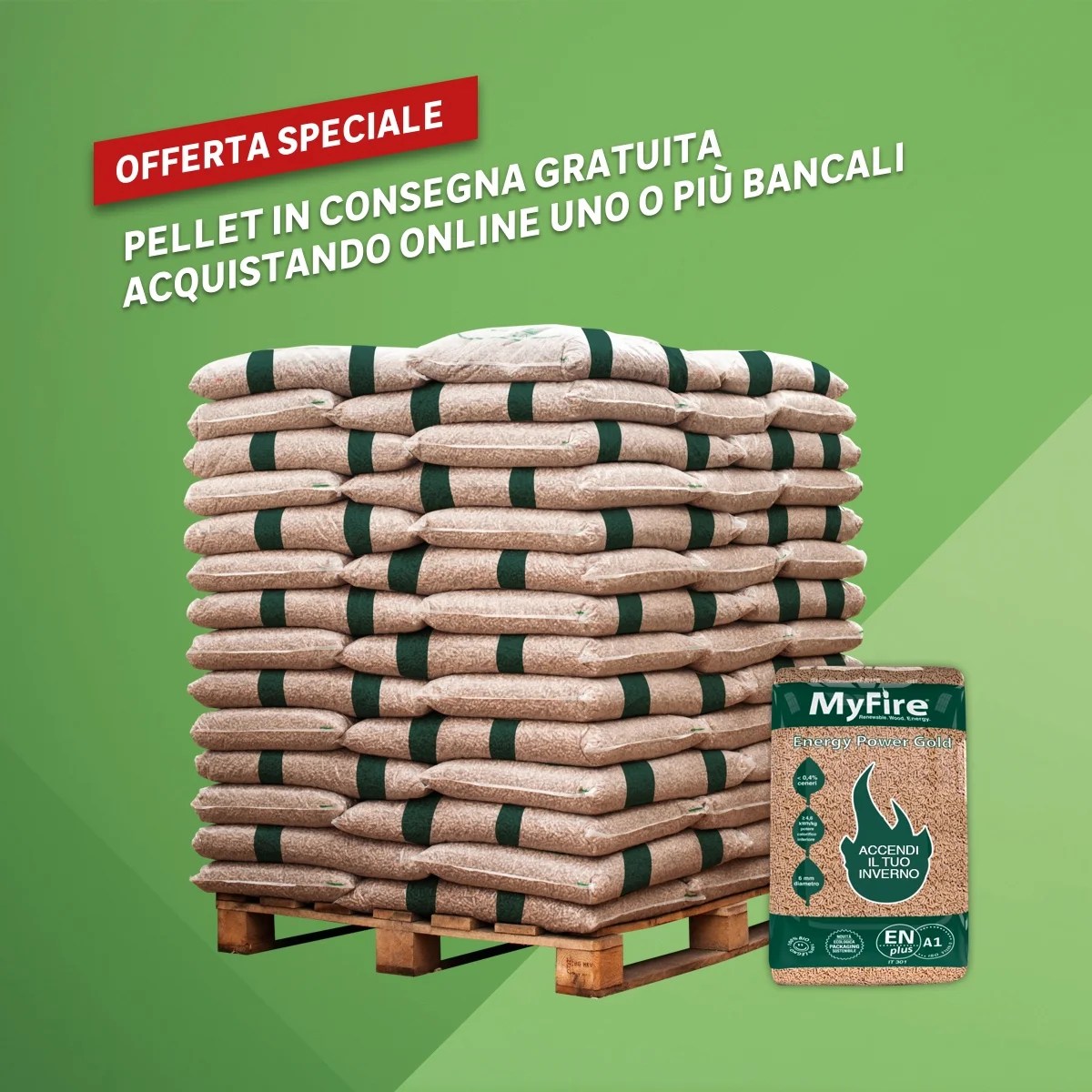 Pellet MyFire Energy Power Gold ENplus A1 70 sacchi da 15 kg in pino e
