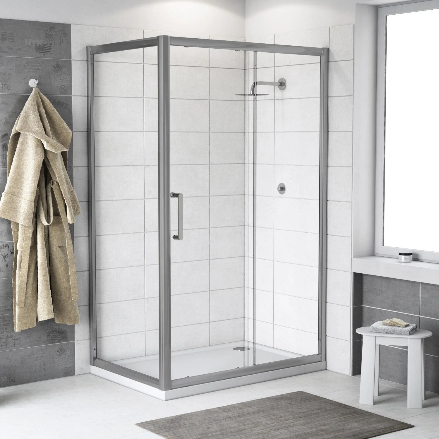 Box doccia angolare porta scorrevole e lato fisso rettangolare Quad 110