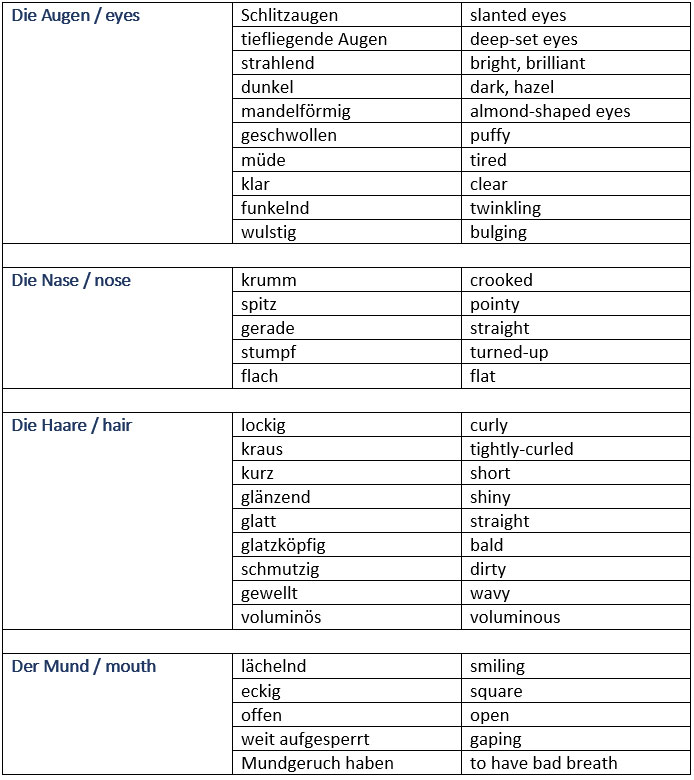 Adjectives describing people learn German,vocabulary,german