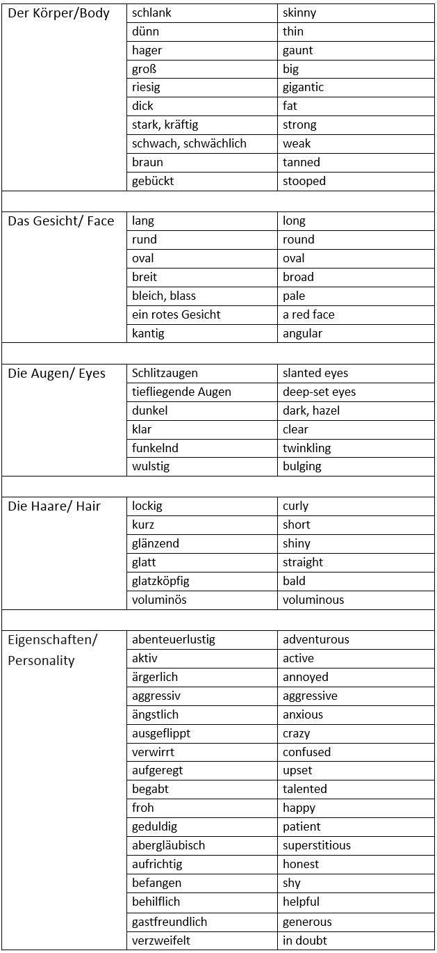 Describing People in German learn German,vocabulary,german