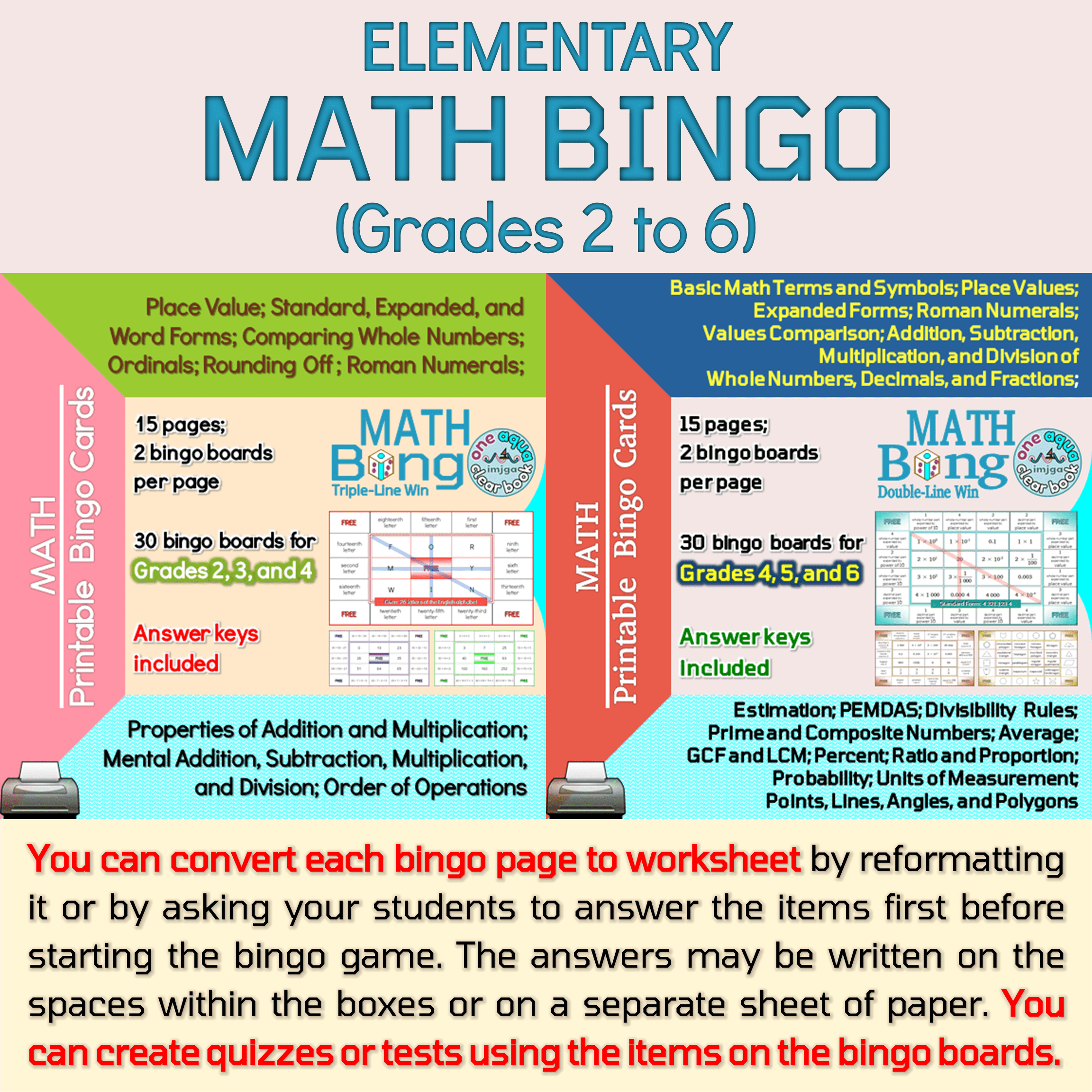 Elementary Math Bingo Games for Grades 2—6 Made By Teachers