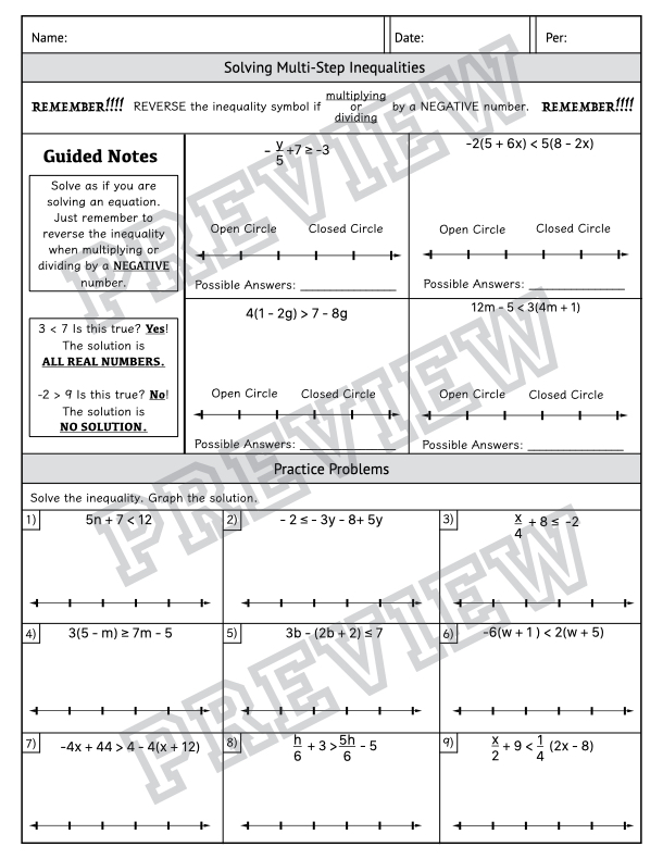 Solving MultiStep Inequalities Guided Notes and Practice Made By Teachers