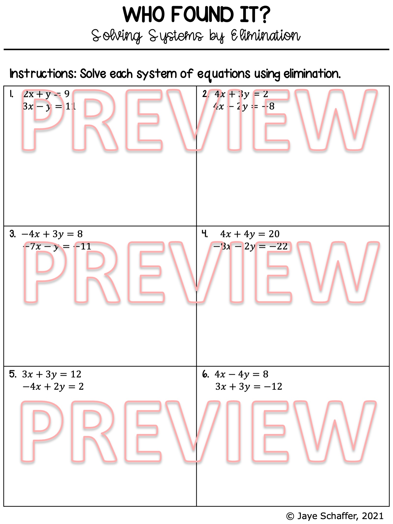 Solving Systems of Equations by Elimination Clue Mini Mystery Activity Made By Teachers