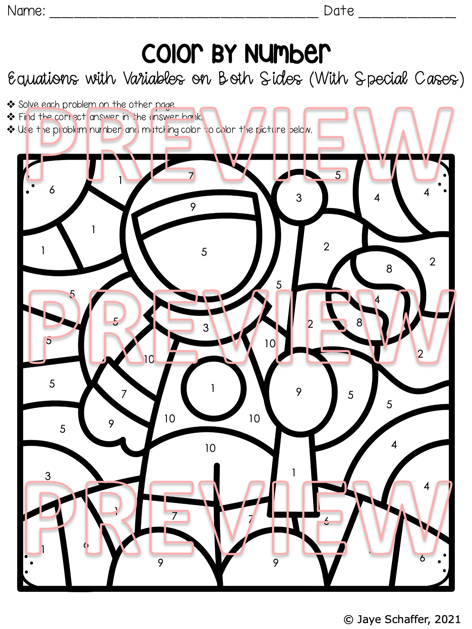Solving Equations with Variables on Both Sides Coloring Activity Made By Teachers