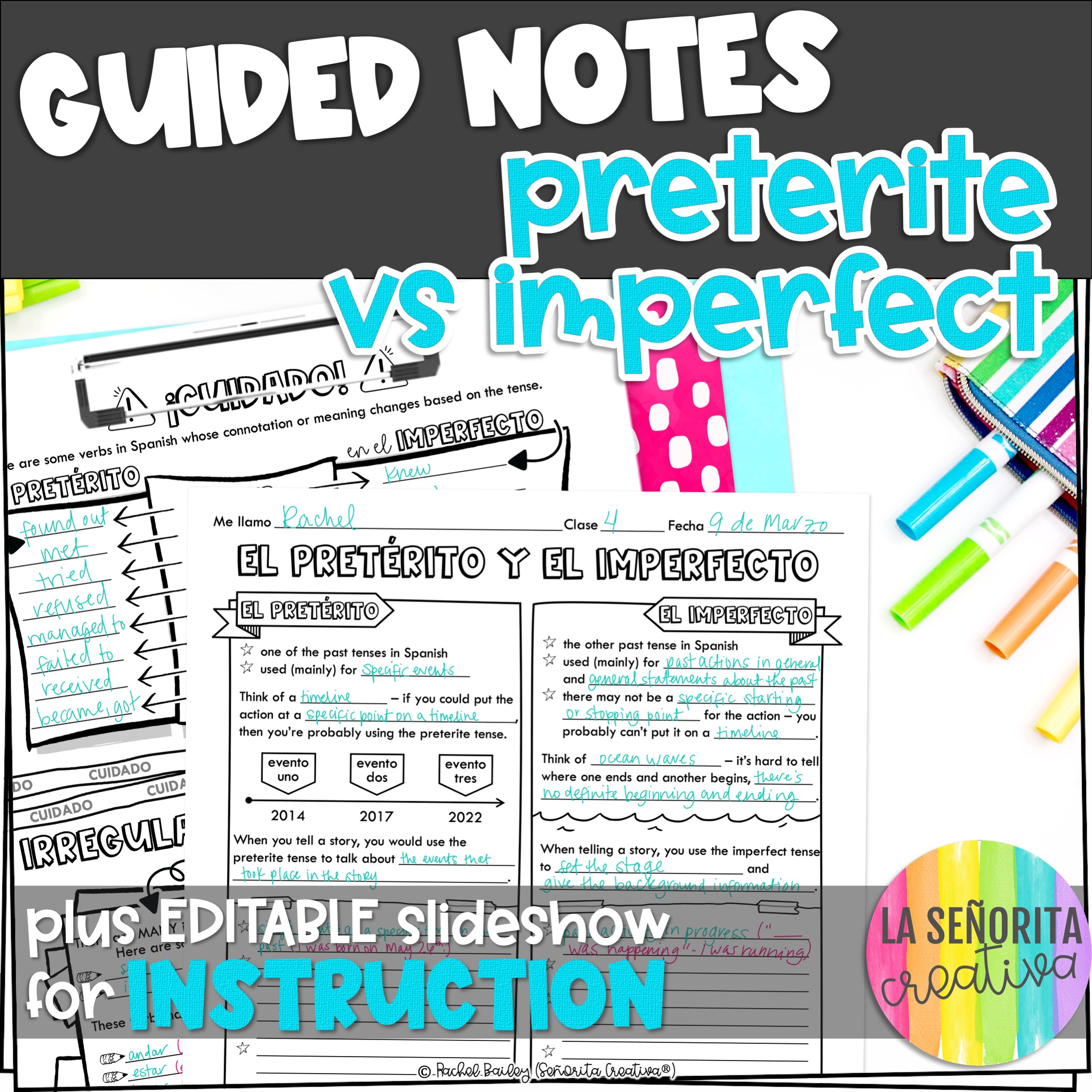 Spanish Preterite vs Imperfect Guided Notes and Slideshow Made By Teachers