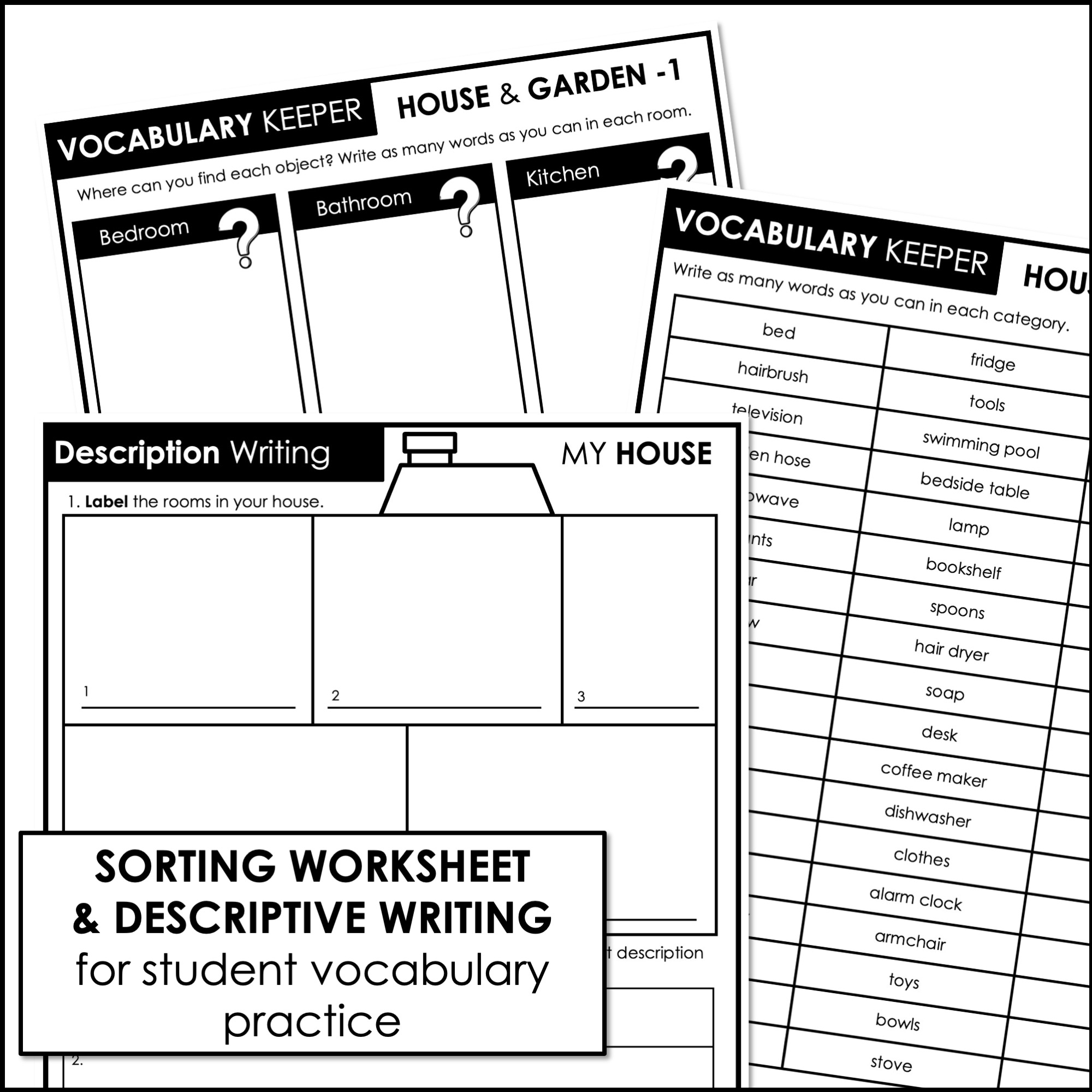 House, Furniture & Garden Vocabulary Activities MiniBook & Worksheet