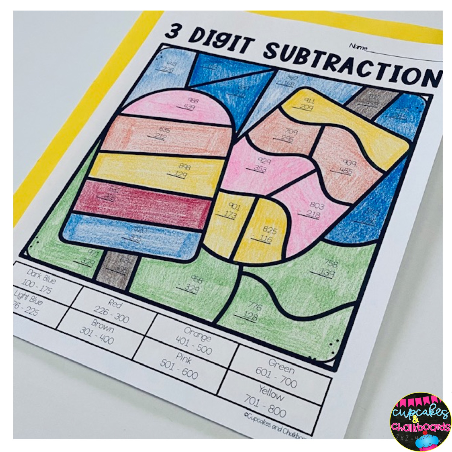 3 Digit Addition and Subtraction Color by Number Summer Coloring Pages