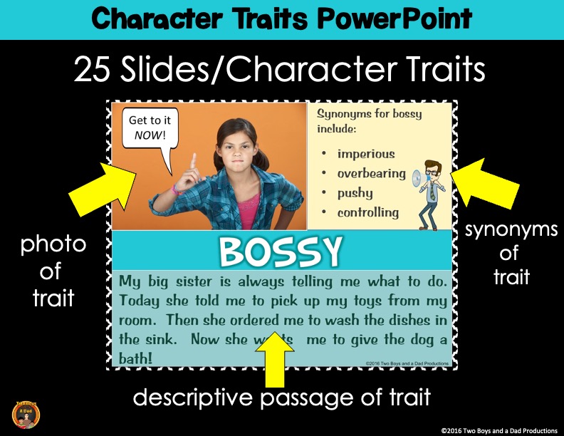 Character Traits Analysis POWERPOINT with Worksheets and Posters Made