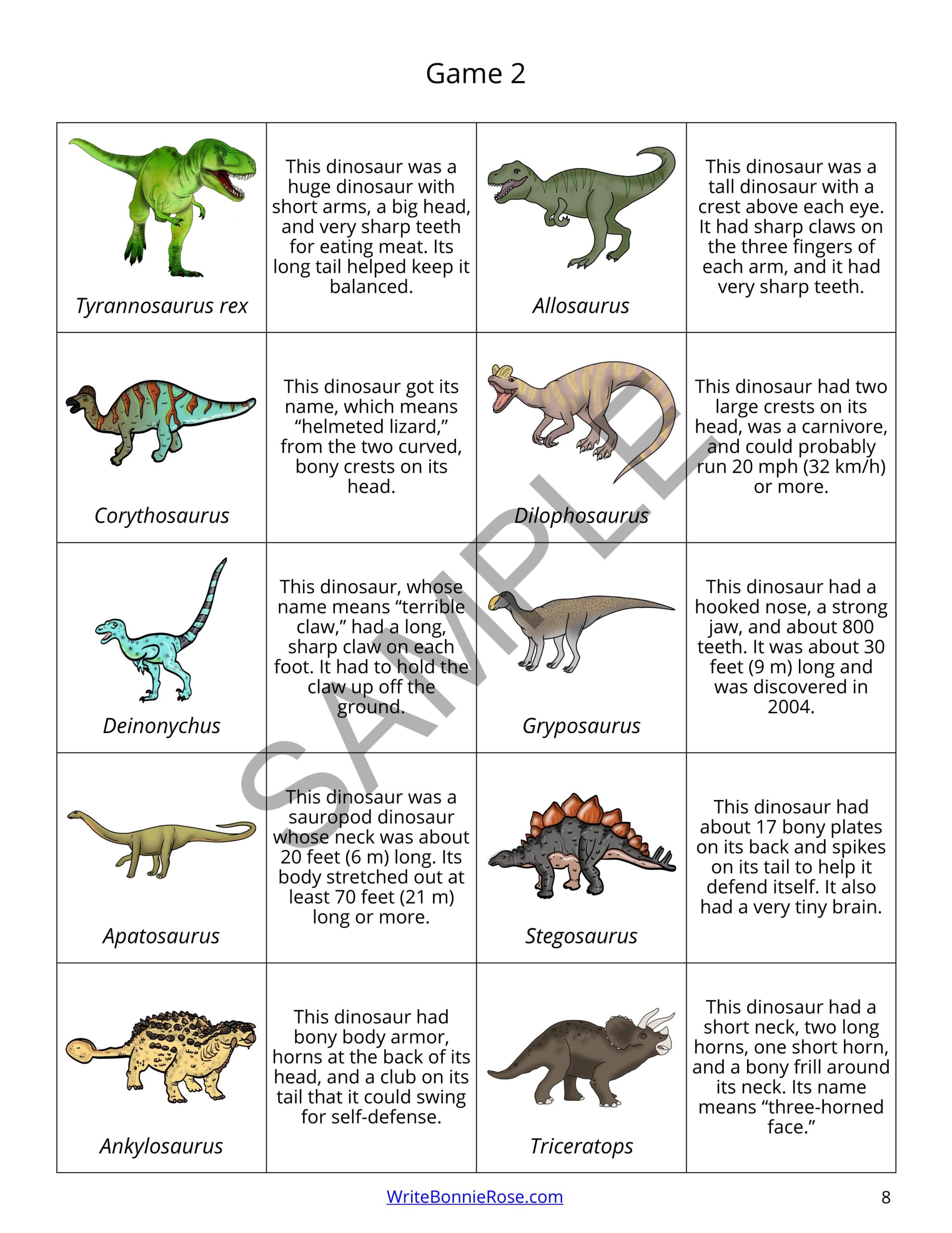 Types of Dinosaurs Matching Game Made By Teachers