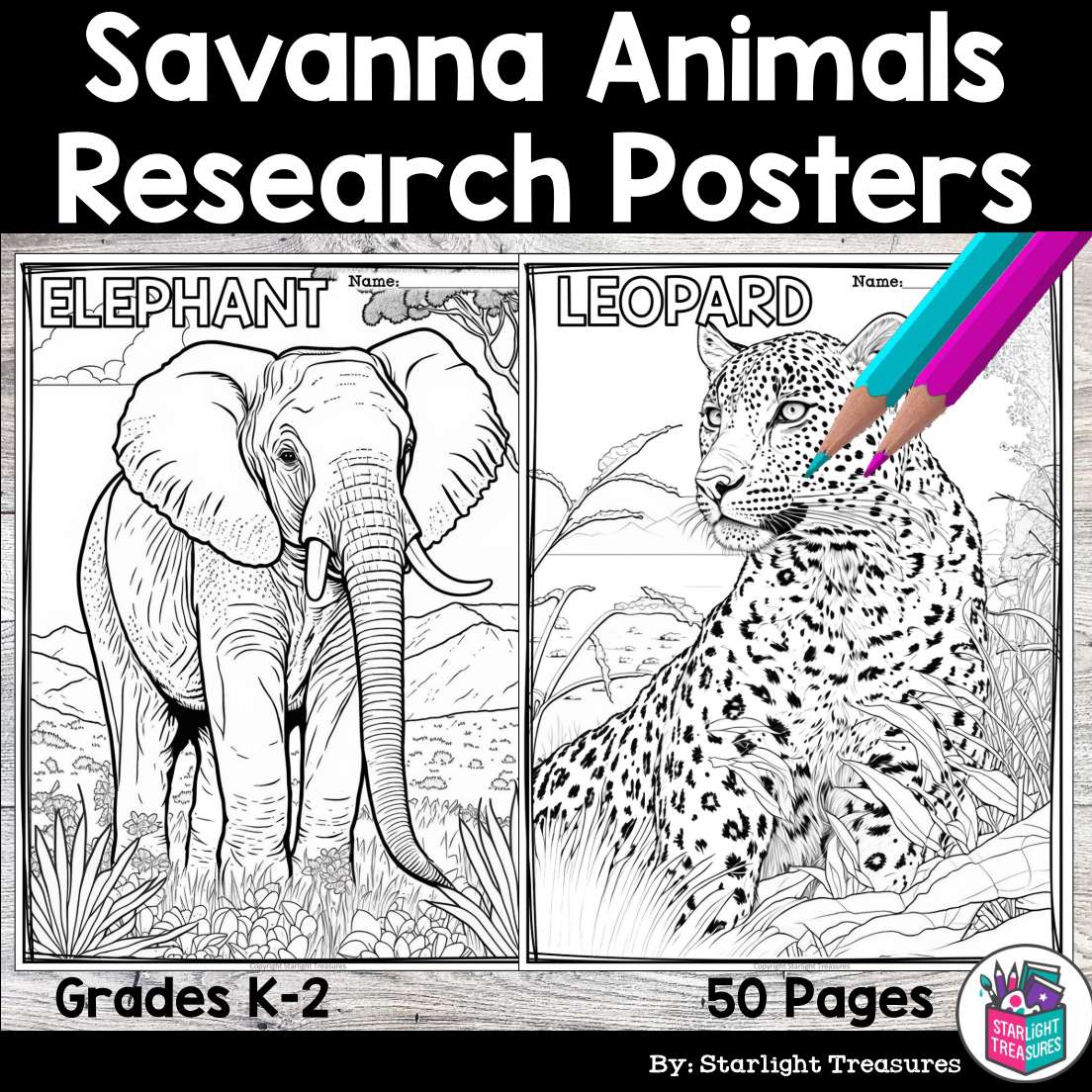 Savanna Animals Research Posters, Coloring Pages Animal Research
