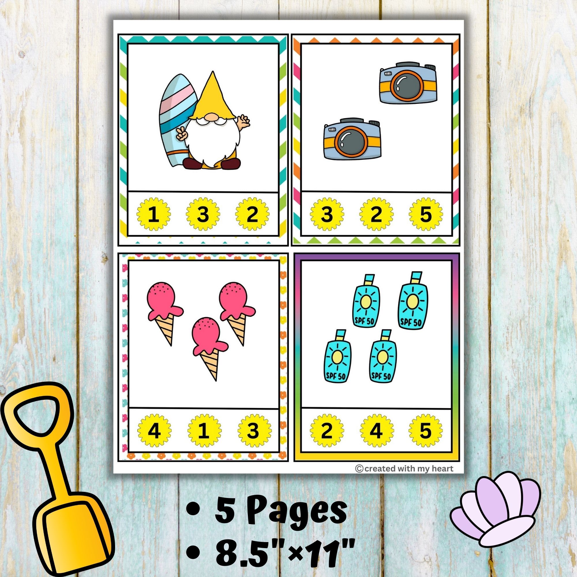 Summer Math Counting Clip Cards Kindergarten Activity Math Center