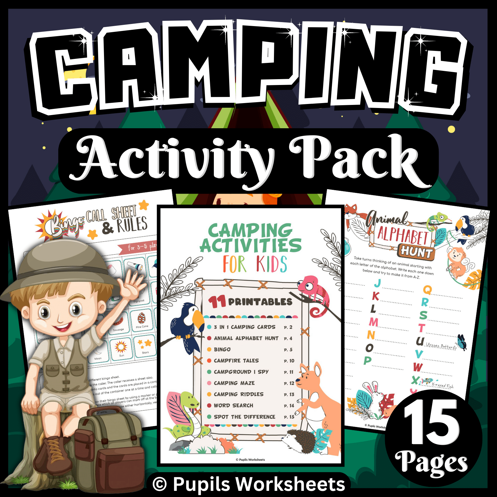 Camping Activity Pack for Kids I End of the Year Camping Themed