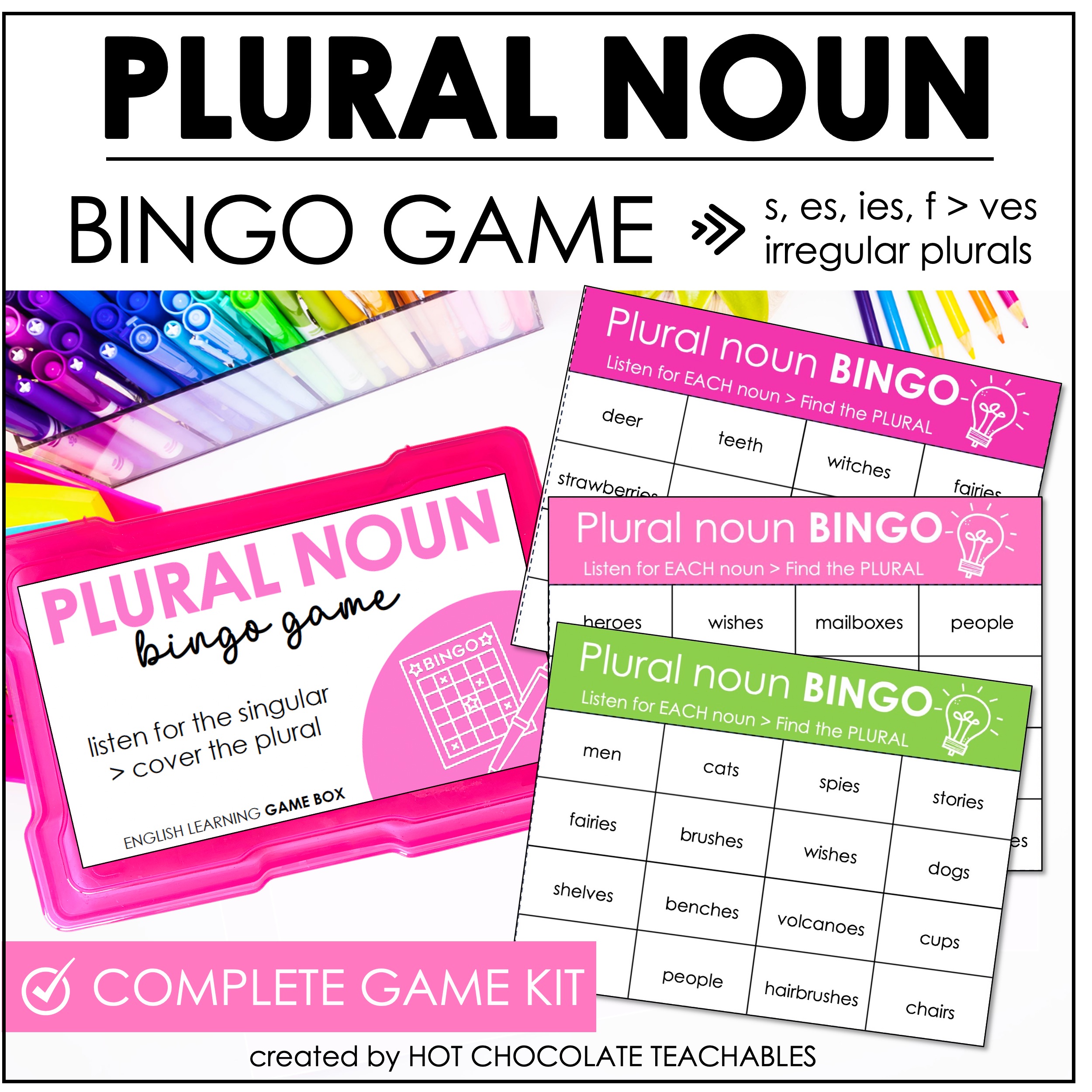 Plural Nouns Bingo Game Changing Singular Nouns to Plural