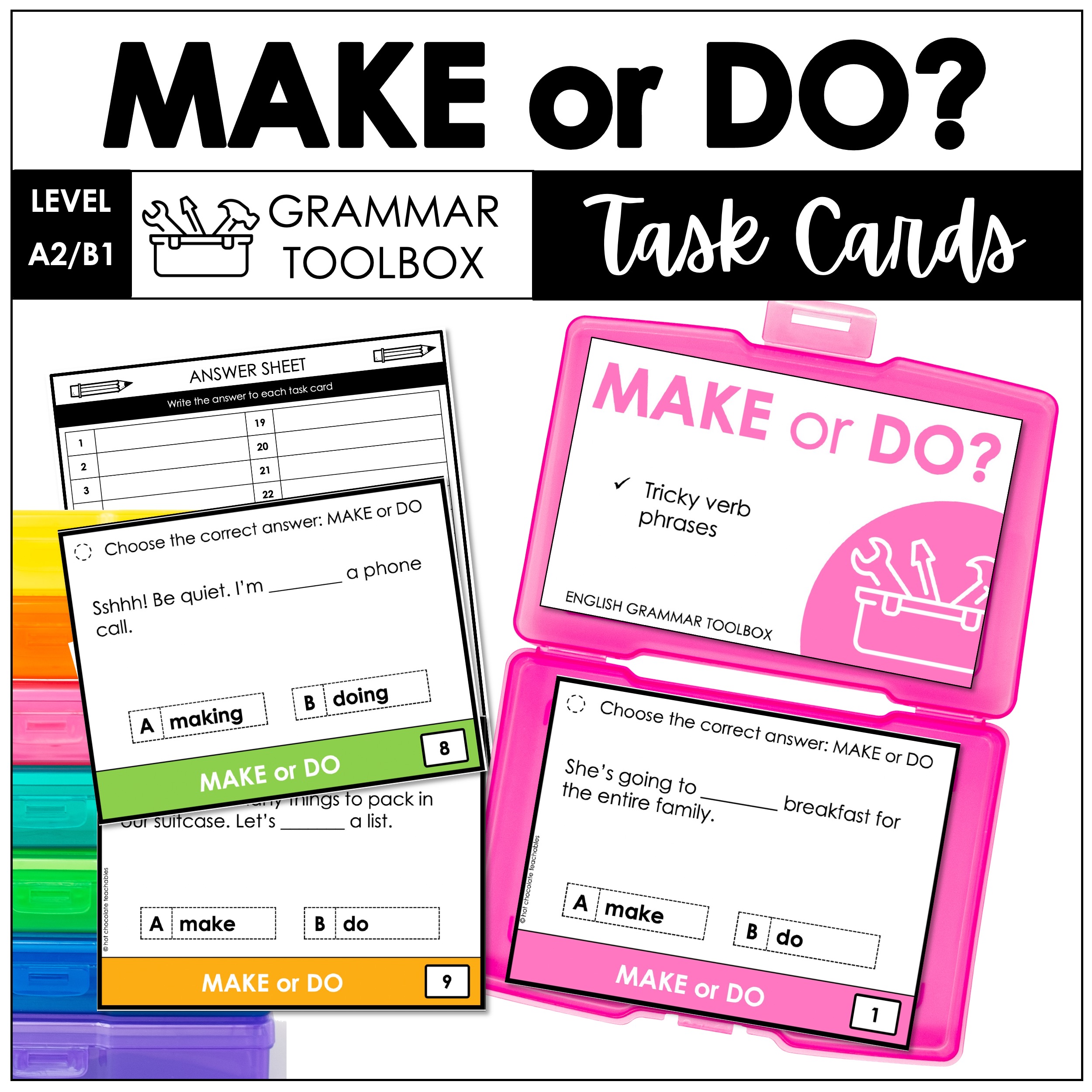 Make or Do? Task Cards Using the correct verb with an object or