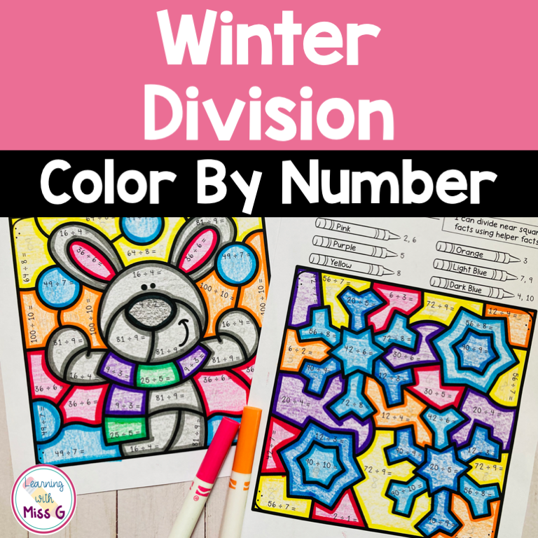 Winter Division Color By Number Worksheets Math Coloring Sheets