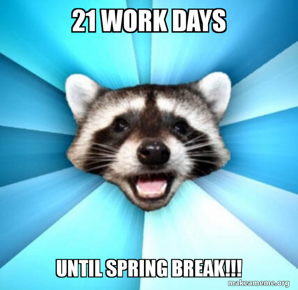 21 work days until SPRING BREAK!!! Lame Pun Coon Make a Meme