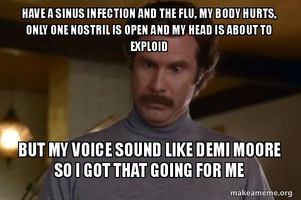 Have a sinus infection and the flu, my body hurts, only one nostril is