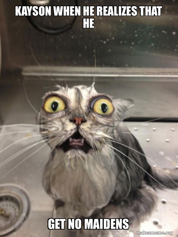 KAYSON WHEN HE REALIZES THAT HE GET NO MAIDENS Cat bath Meme Generator
